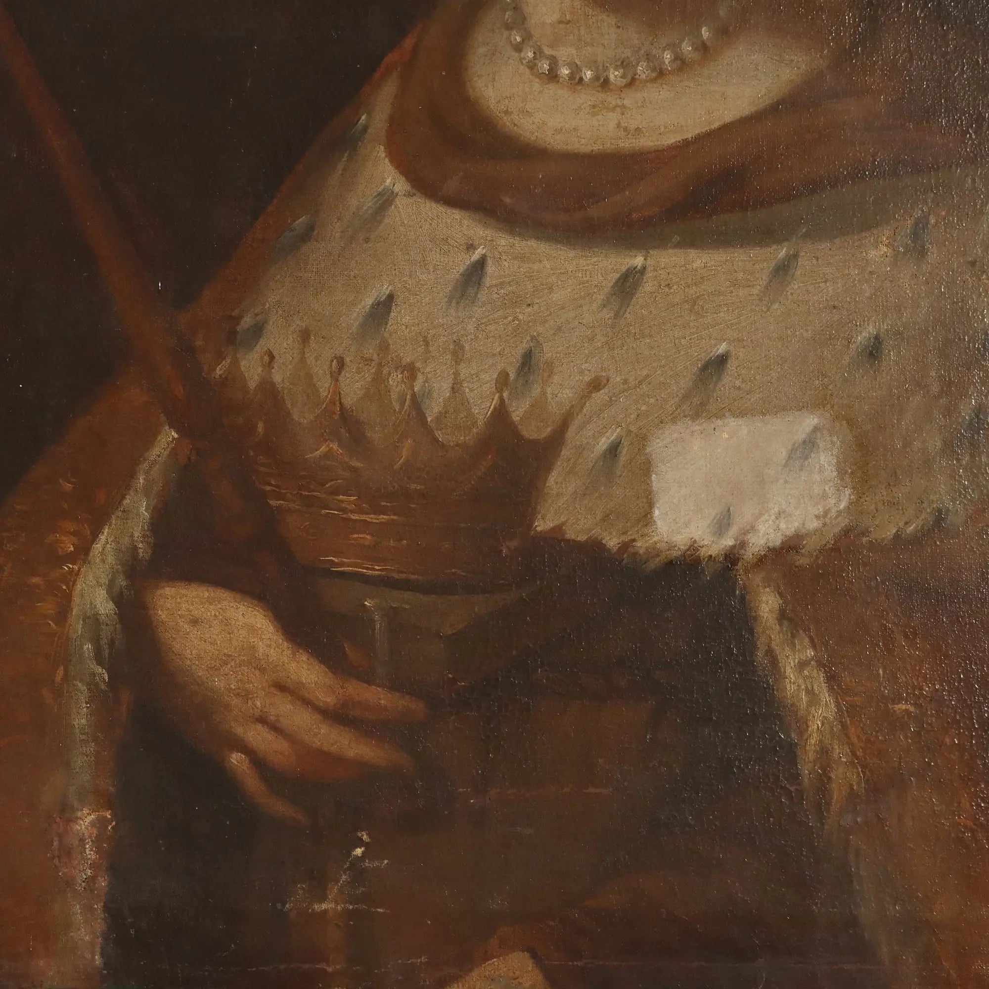 Antique Painting Portraits of Queen and Prince Oil on Canvas '600-'700