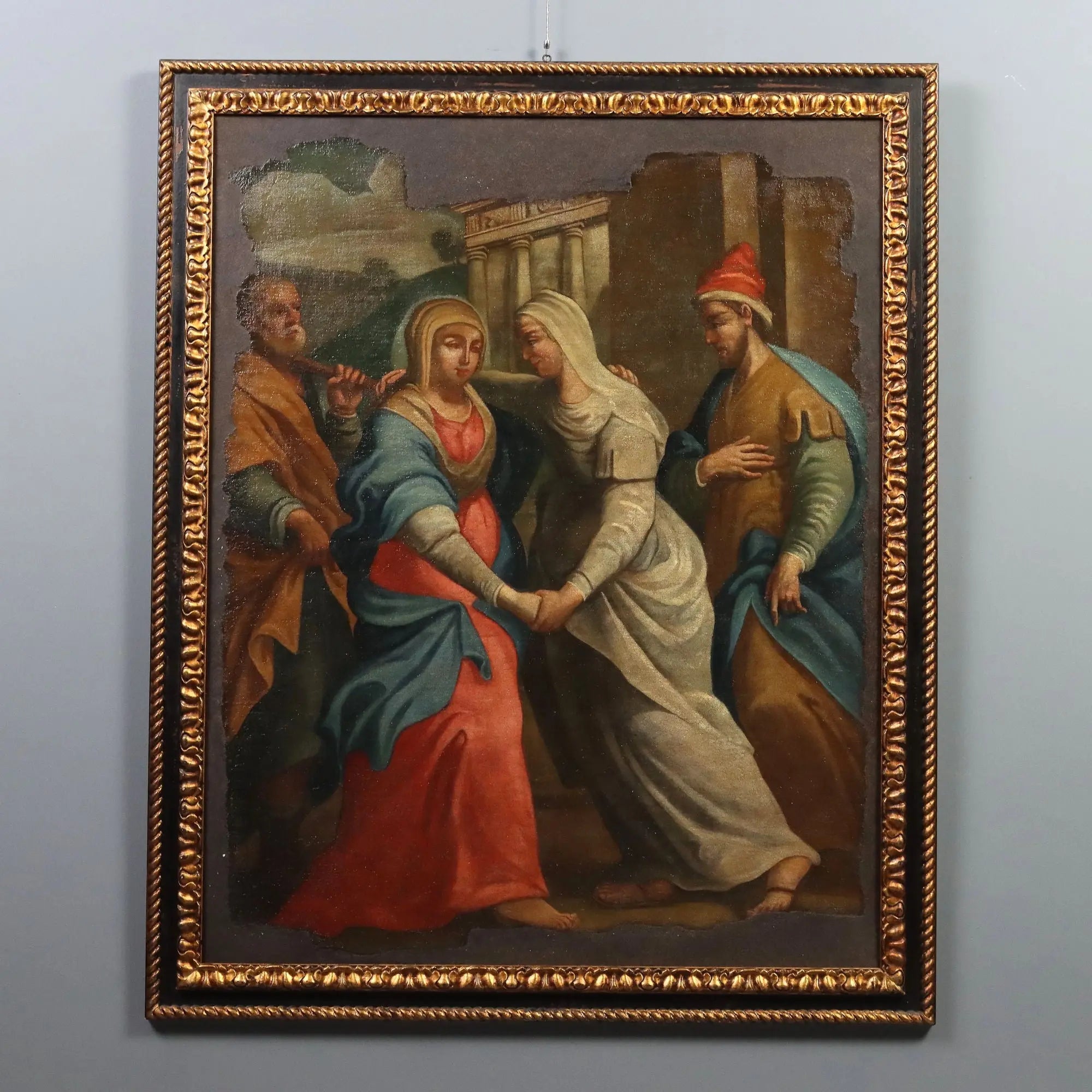 Antique Painting The Visitation Oil on Canvas XVII-XVIII Century