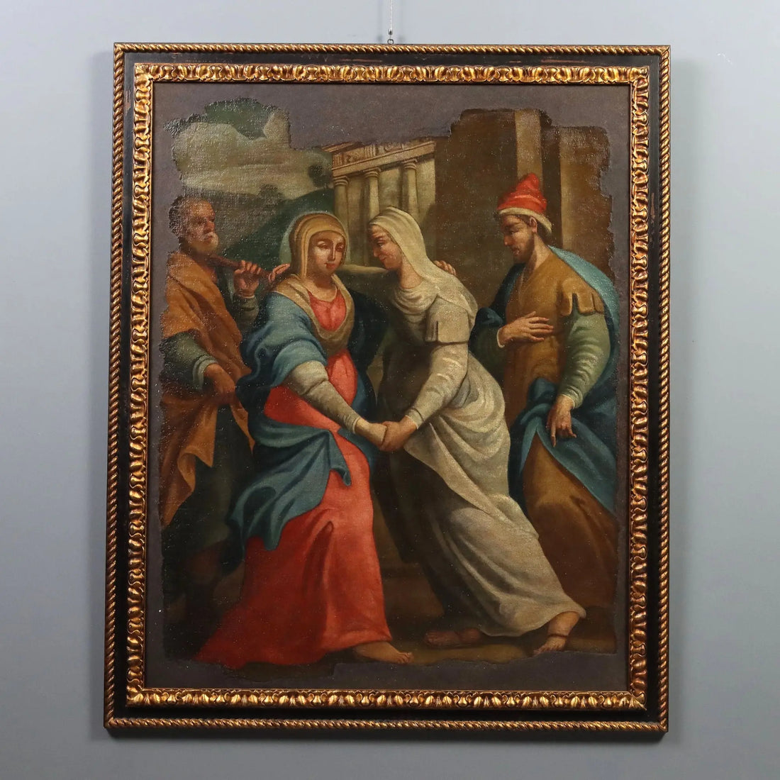 Antique Painting The Visitation Oil on Canvas XVII-XVIII Century
