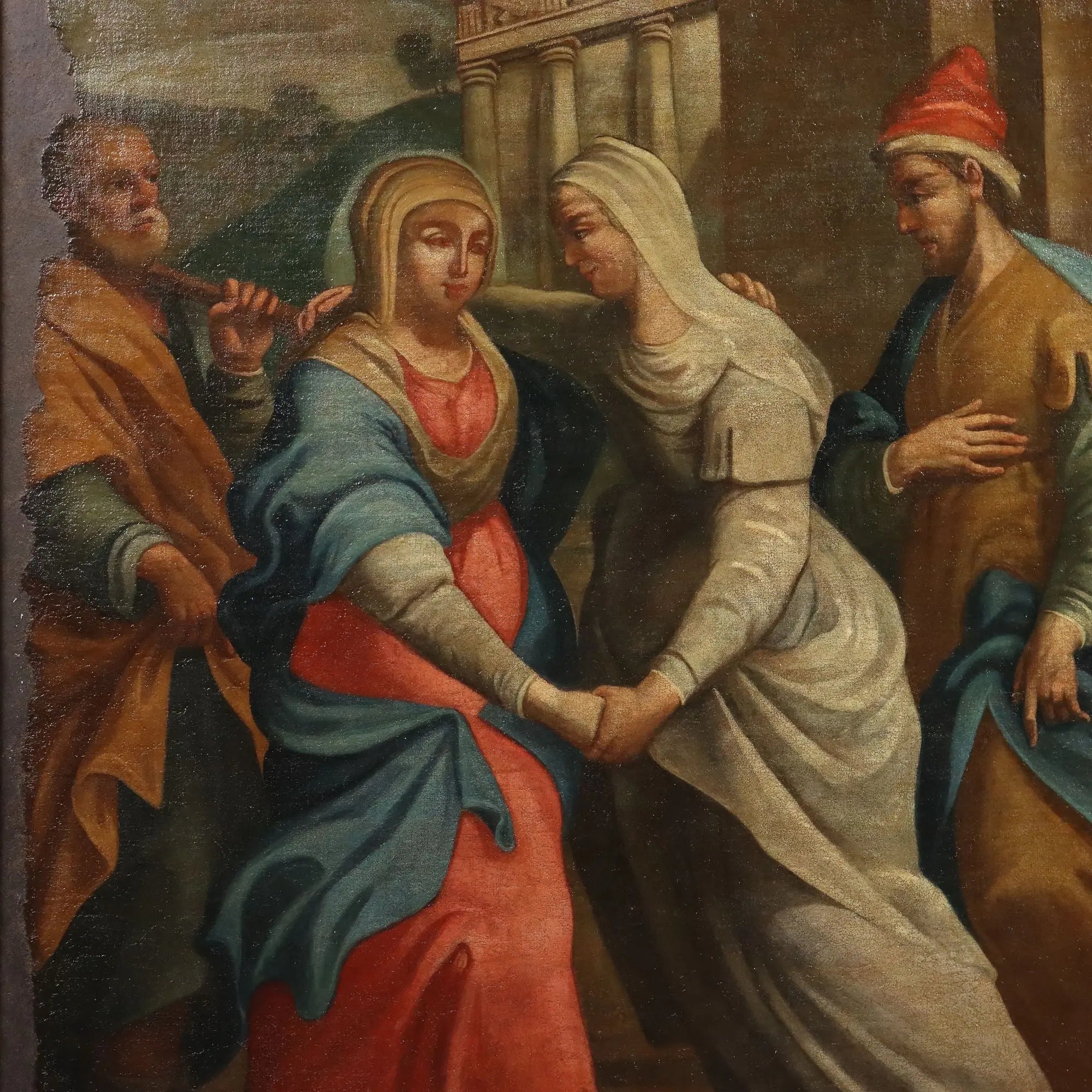 Antique Painting The Visitation Oil on Canvas XVII-XVIII Century