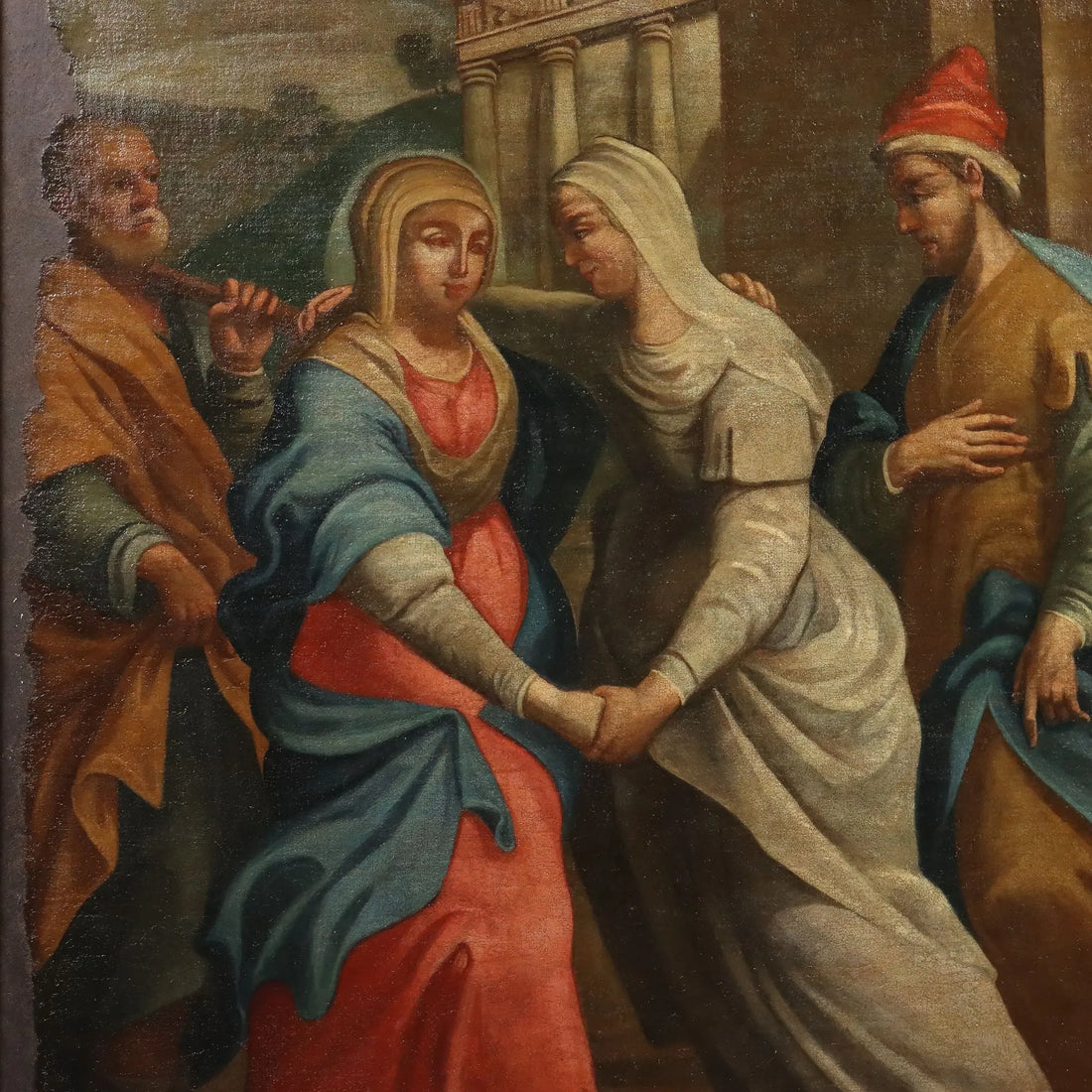 Antique Painting The Visitation Oil on Canvas XVII-XVIII Century