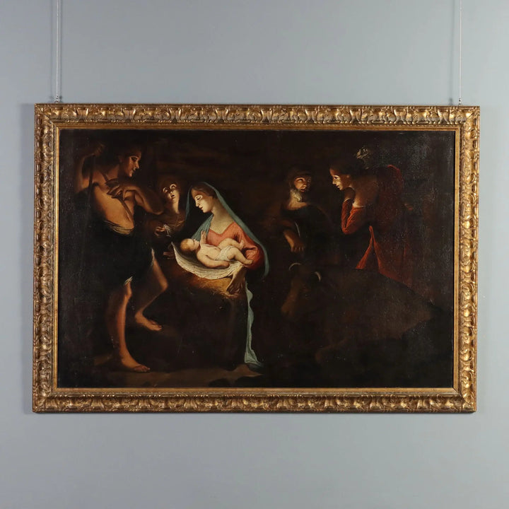 Antique Painting Nativity Oil on Canvas Italy Early XVIII Century
