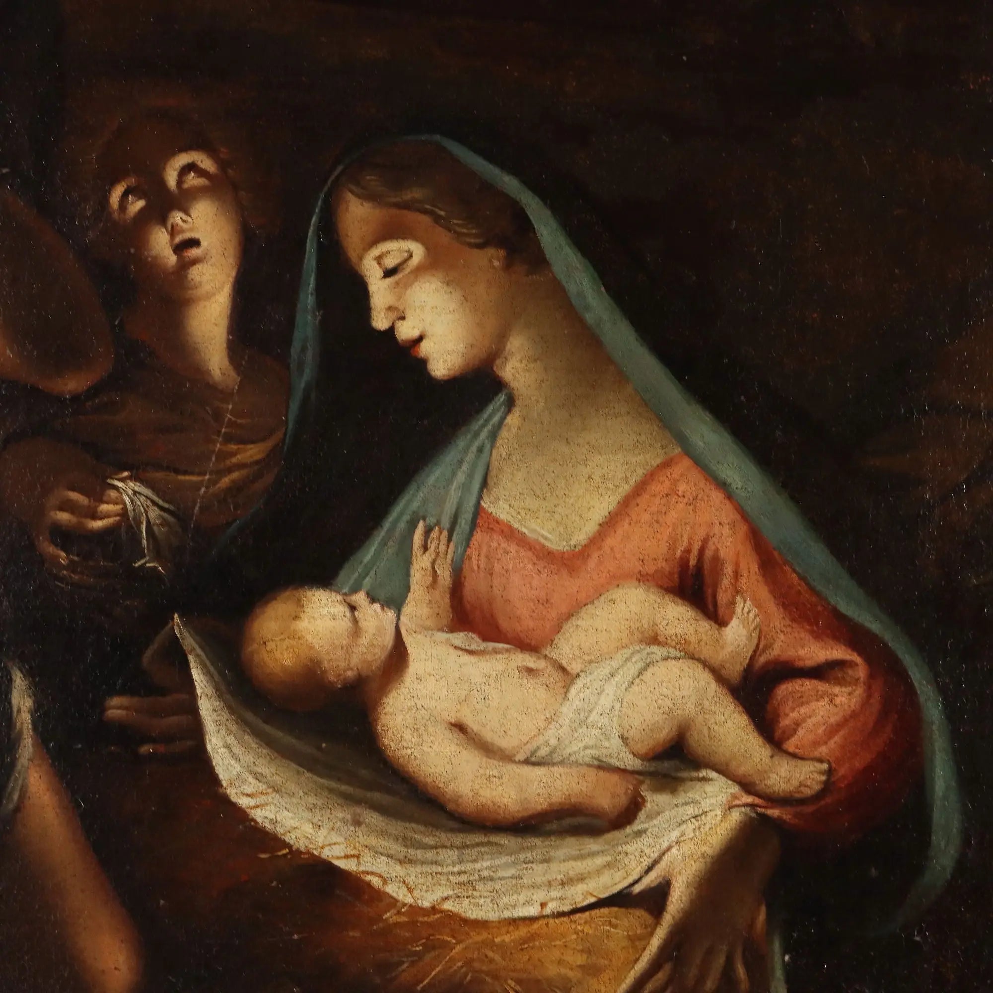 Antique Painting Nativity Oil on Canvas Italy Early XVIII Century