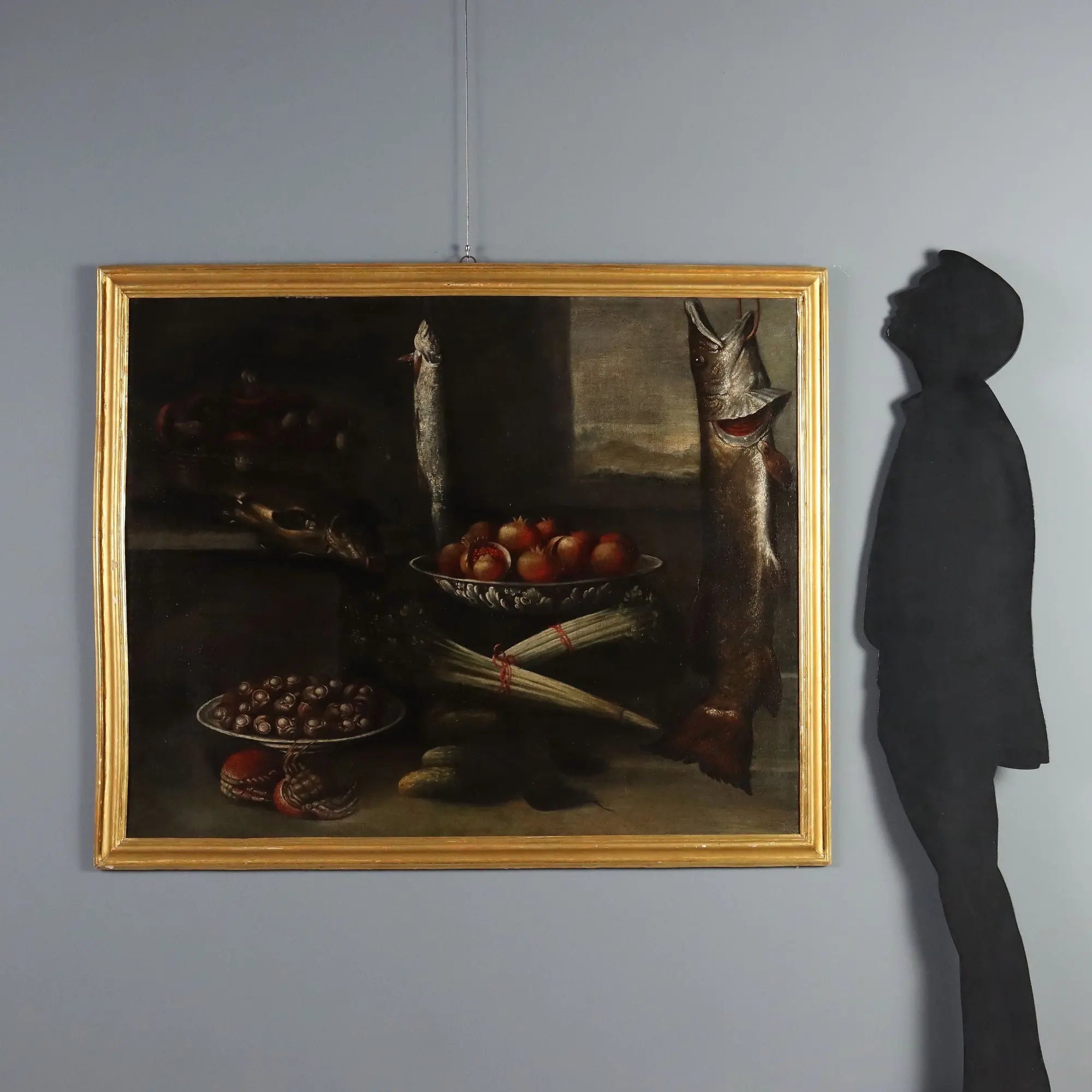 Antique Painting Still Life with Fishes and Snails Oil on Canvas '600-'700