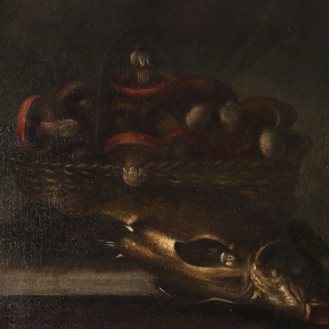 Antique Painting Still Life with Fishes and Snails Oil on Canvas '600-'700
