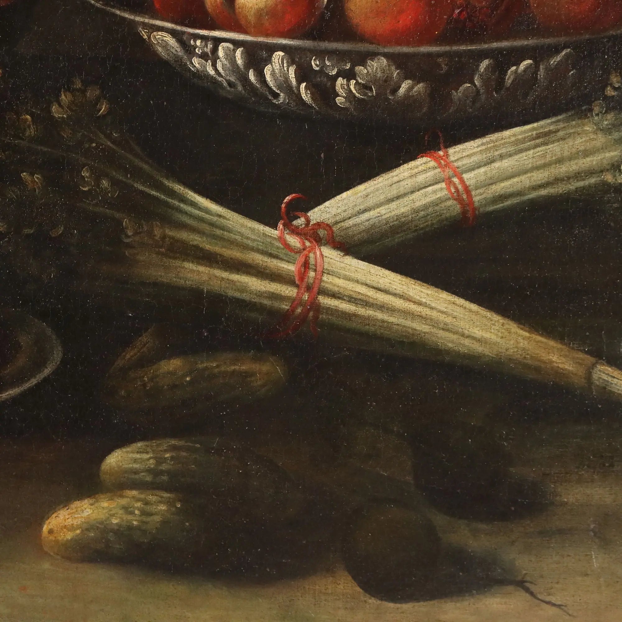 Antique Painting Still Life with Fishes and Snails Oil on Canvas '600-'700