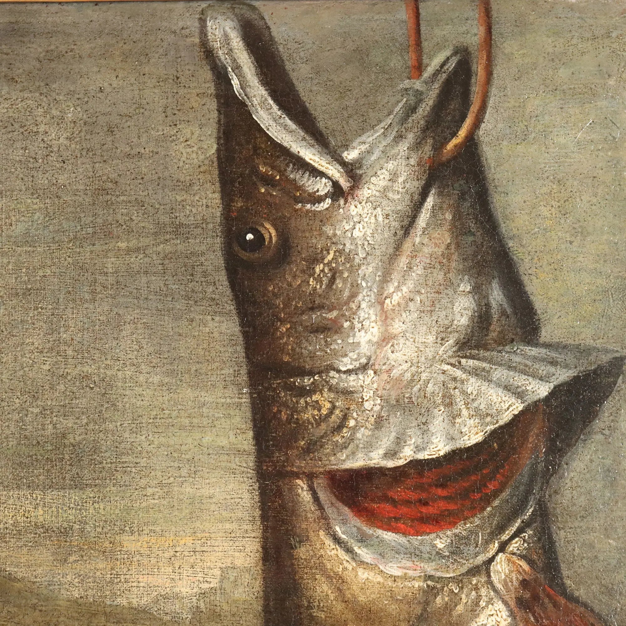 Antique Painting Still Life with Fishes and Snails Oil on Canvas '600-'700