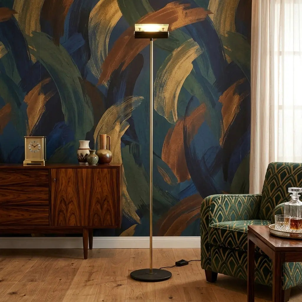 Vintage Floor Lamp Aluminium Cast Iron Brass Design 1980s