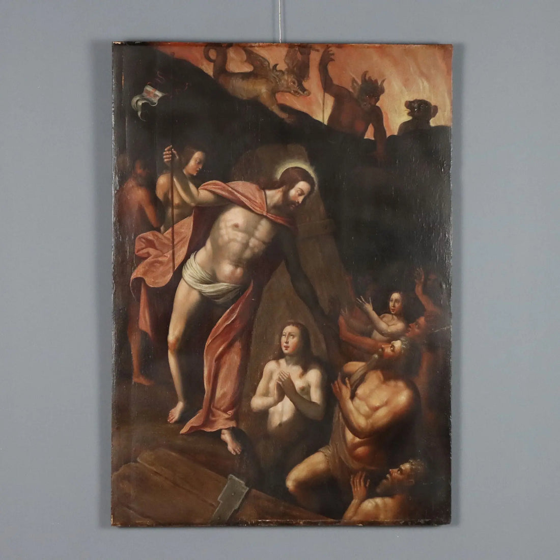 Antique Painting Christ in Purgatory Oil on Hardboard XVI-XVII Century