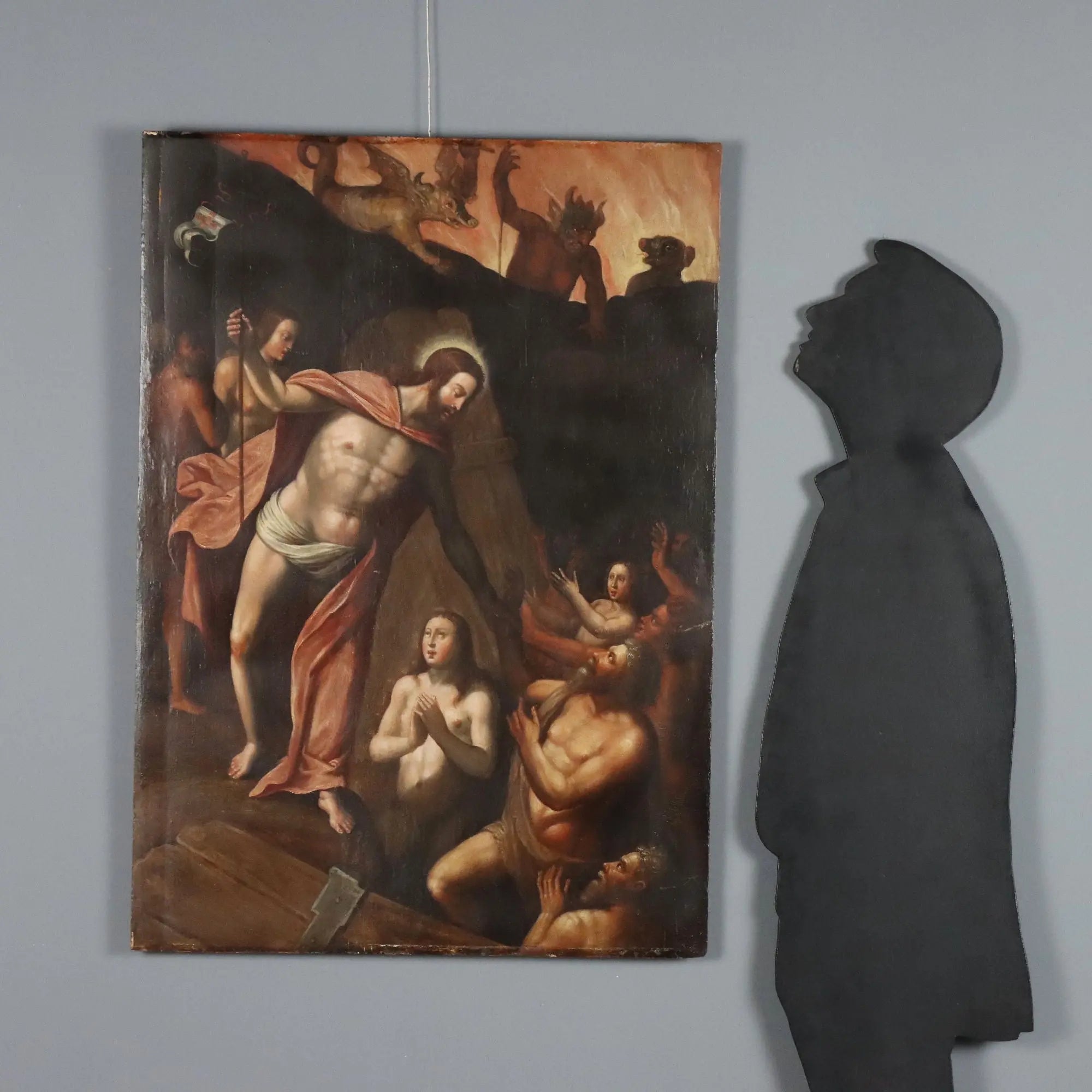 Antique Painting Christ in Purgatory Oil on Hardboard XVI-XVII Century