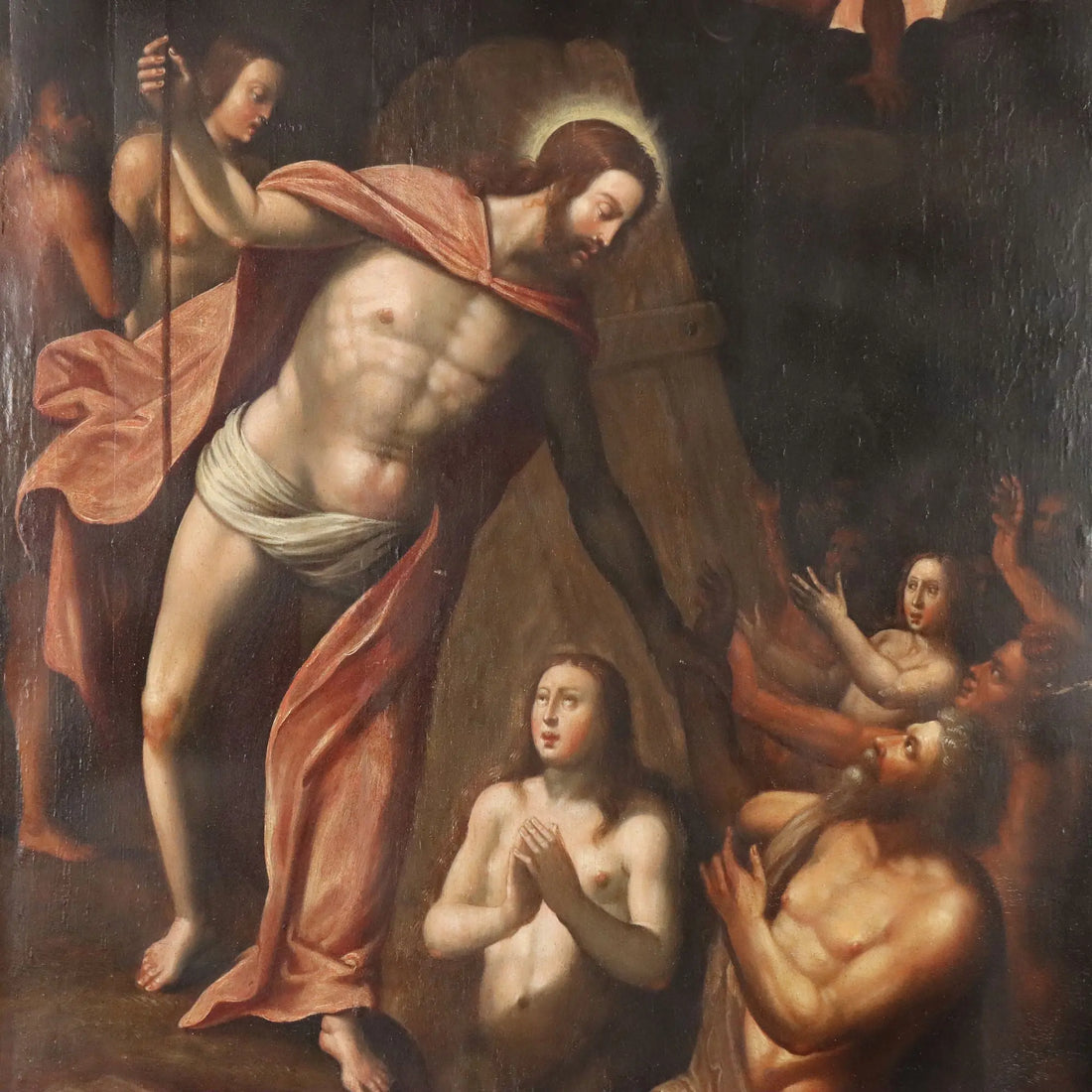 Antique Painting Christ in Purgatory Oil on Hardboard XVI-XVII Century