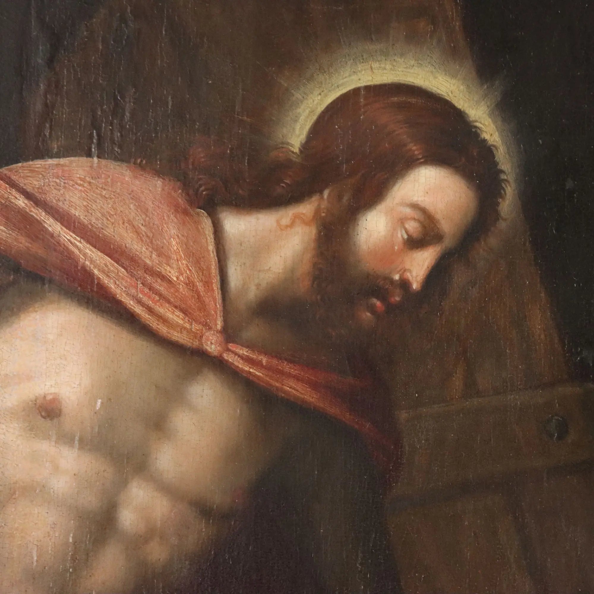 Antique Painting Christ in Purgatory Oil on Hardboard XVI-XVII Century