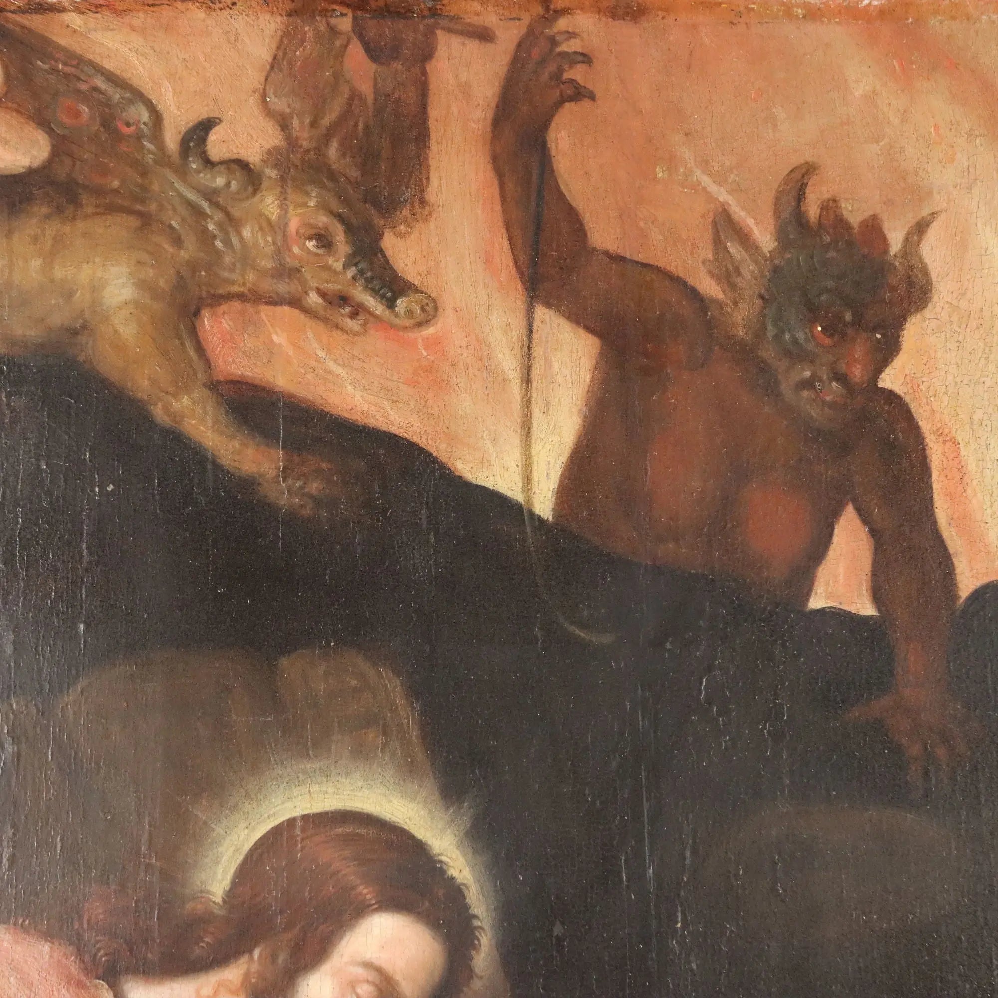 Antique Painting Christ in Purgatory Oil on Hardboard XVI-XVII Century
