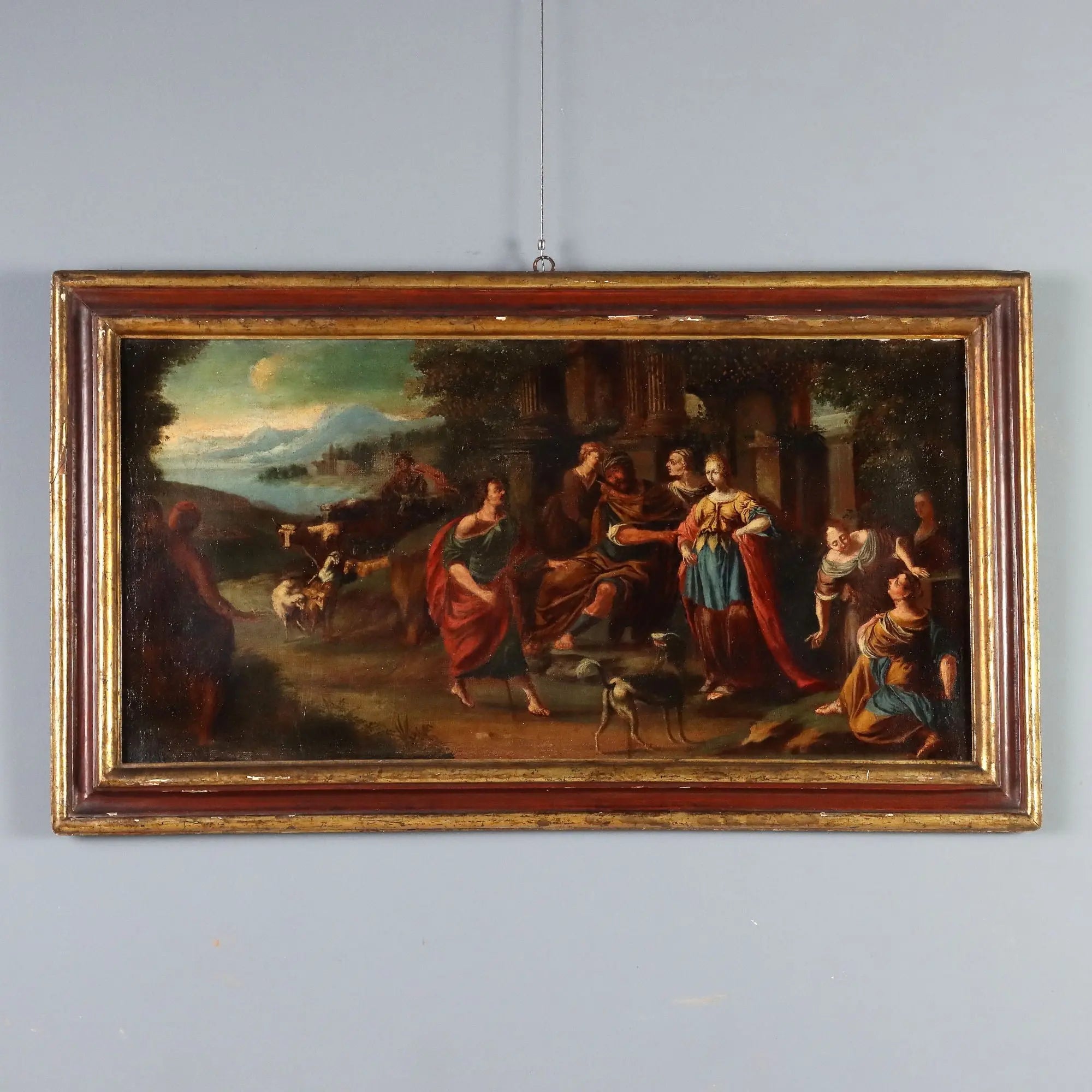 Antique Painting Jacob asks Laban for Rachel's Hand XVII Century