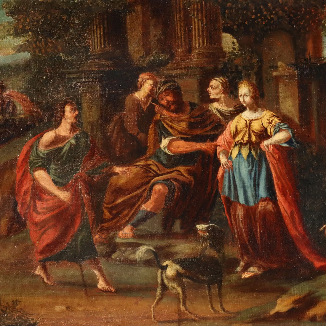 Antique Painting Jacob asks Laban for Rachel's Hand XVII Century