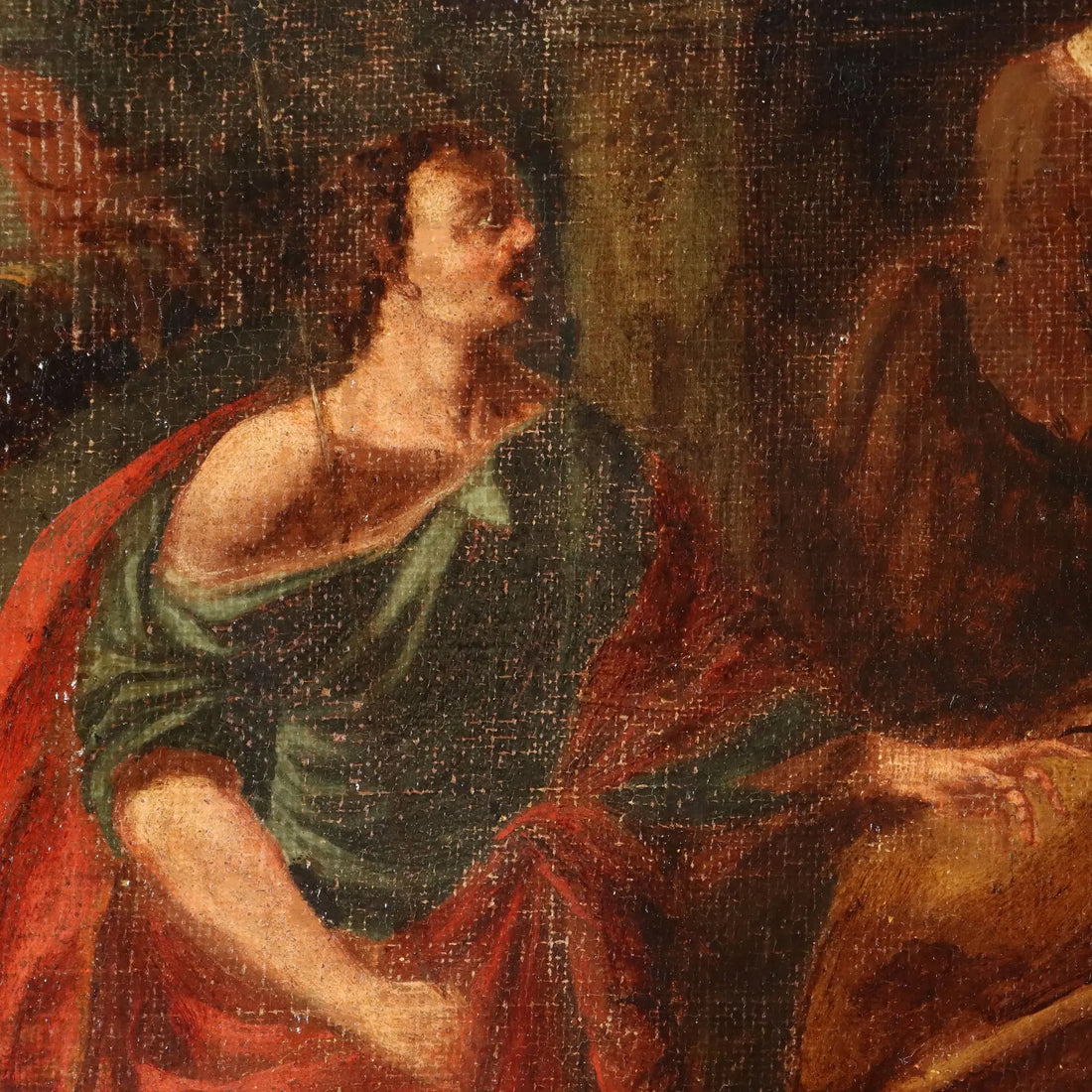 Antique Painting Jacob asks Laban for Rachel's Hand XVII Century