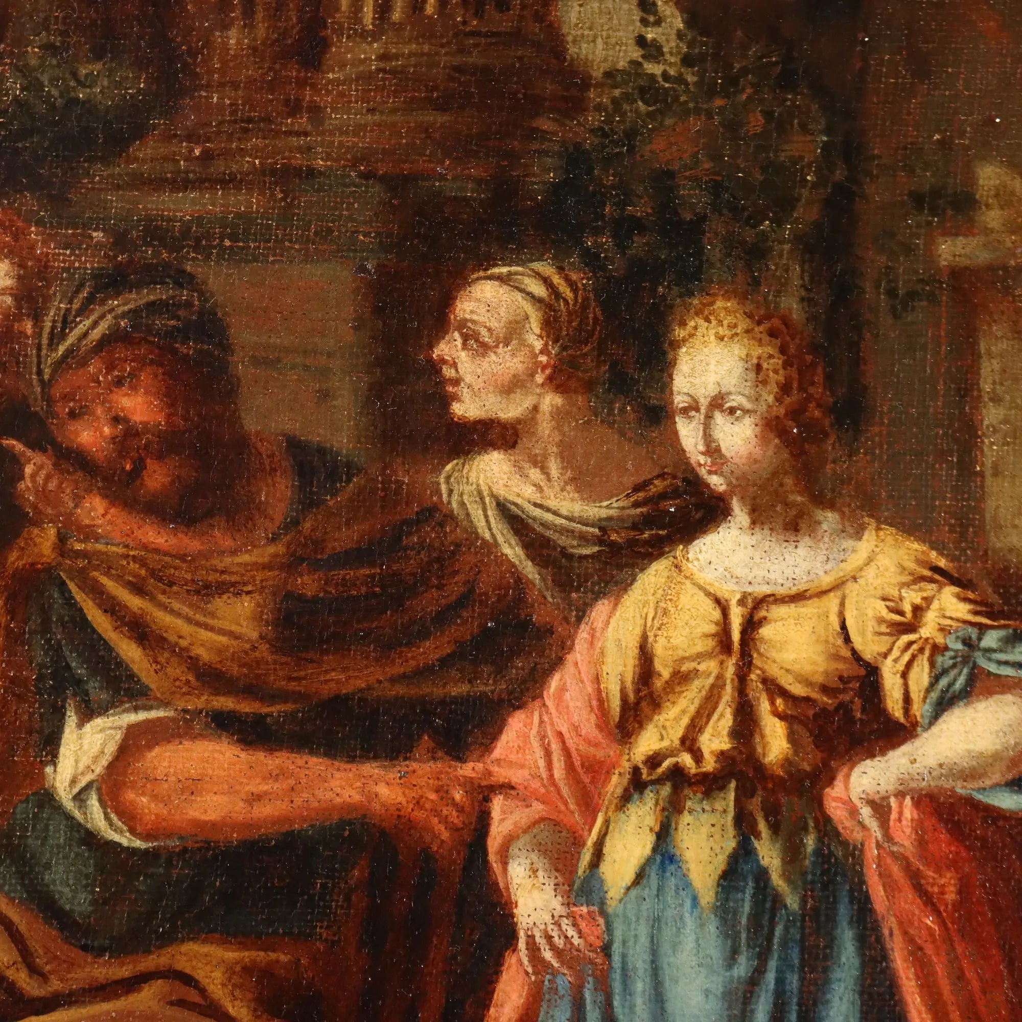 Antique Painting Jacob asks Laban for Rachel's Hand XVII Century