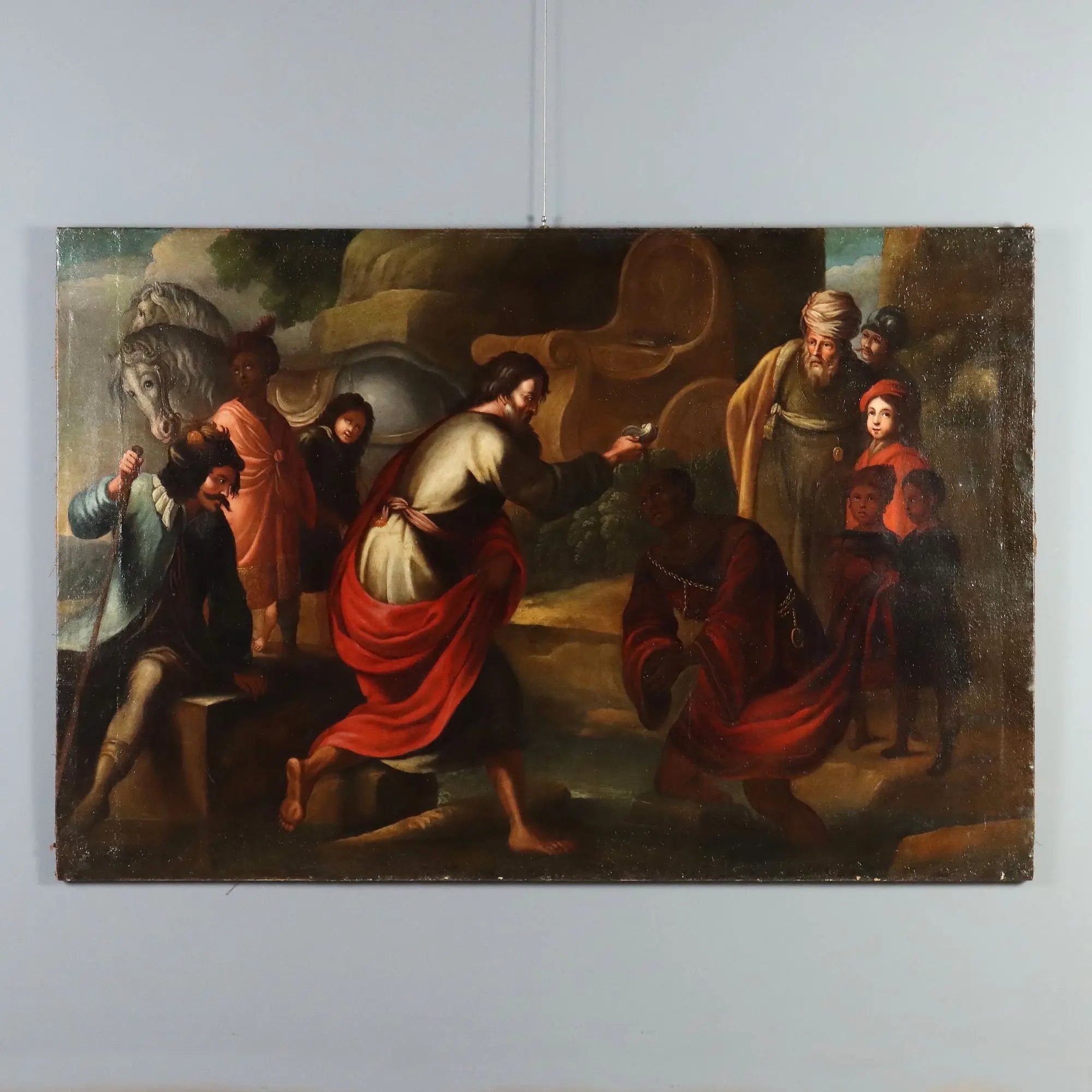 Antique Painting The Baptism of the Eunuch Oil on Canvas XVII Century