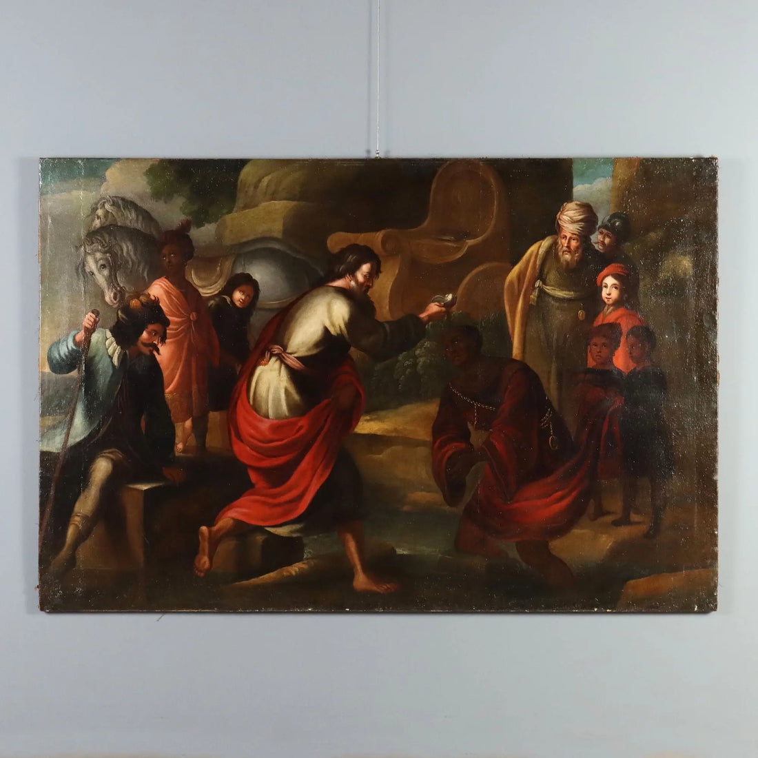 Antique Painting The Baptism of the Eunuch Oil on Canvas XVII Century