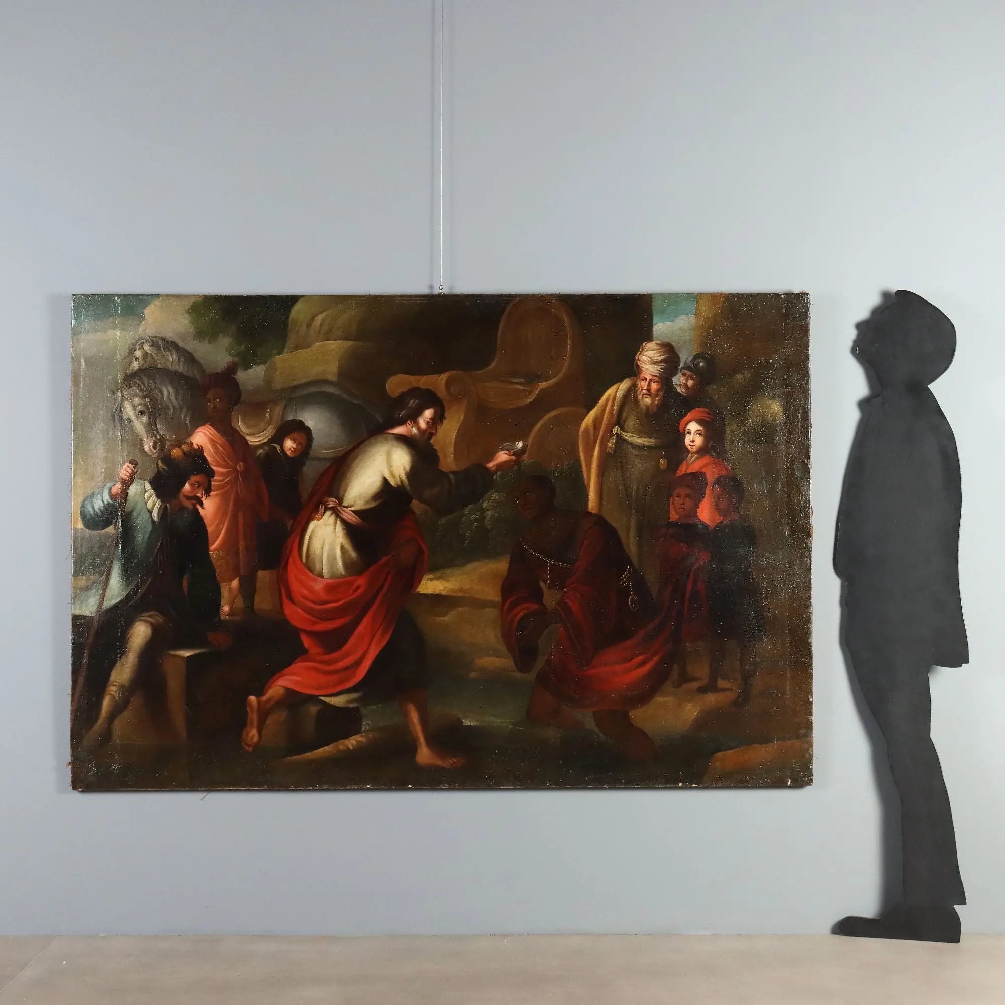 Antique Painting The Baptism of the Eunuch Oil on Canvas XVII Century