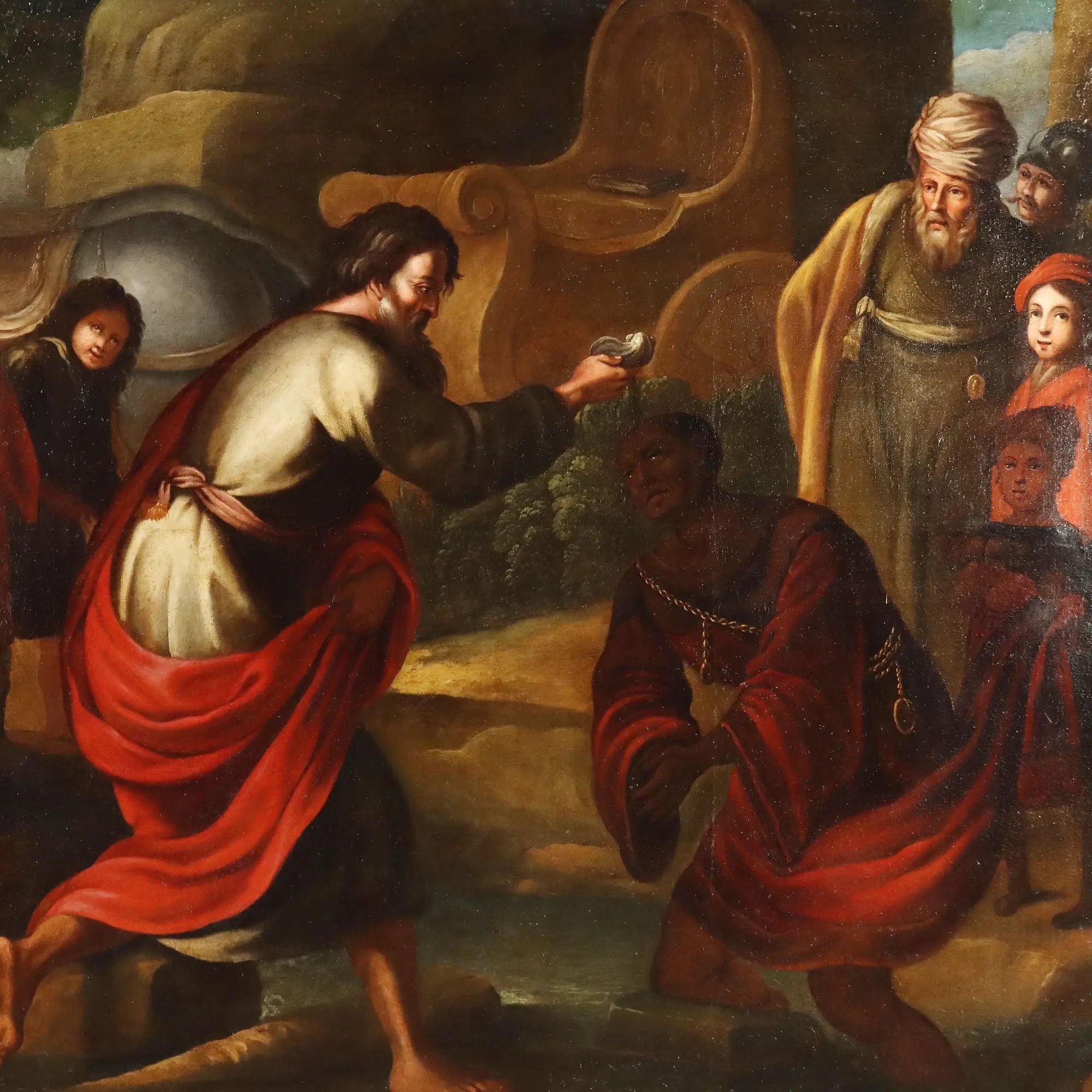 Antique Painting The Baptism of the Eunuch Oil on Canvas XVII Century