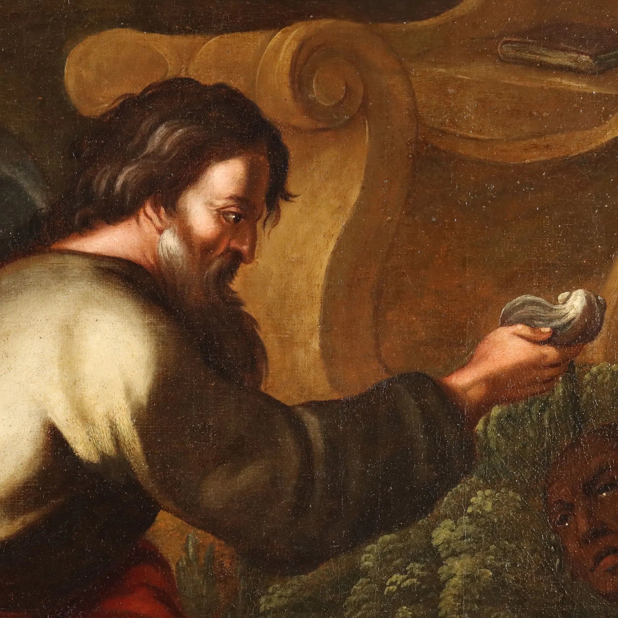 Antique Painting The Baptism of the Eunuch Oil on Canvas XVII Century