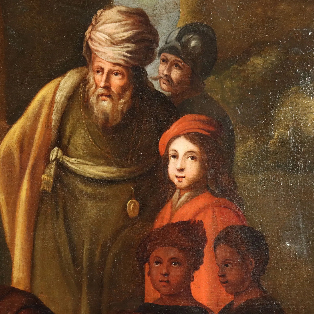 Antique Painting The Baptism of the Eunuch Oil on Canvas XVII Century