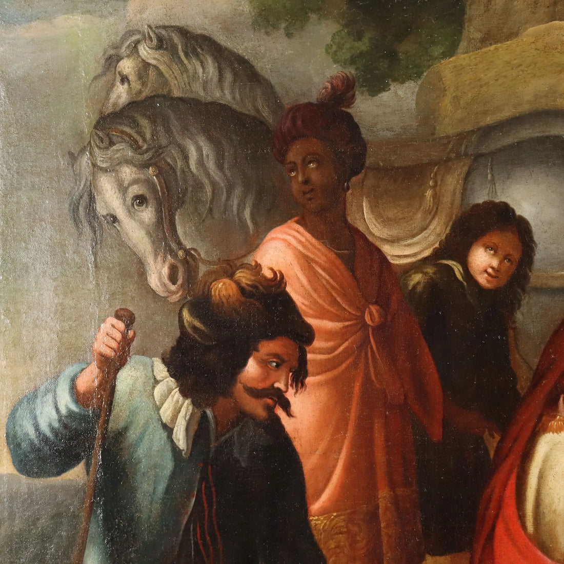 Antique Painting The Baptism of the Eunuch Oil on Canvas XVII Century