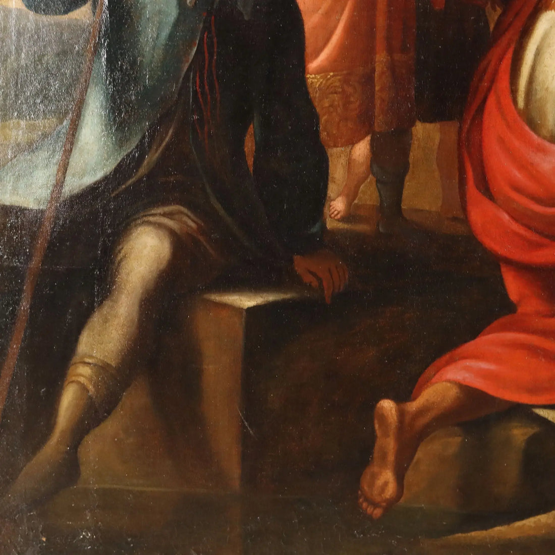Antique Painting The Baptism of the Eunuch Oil on Canvas XVII Century