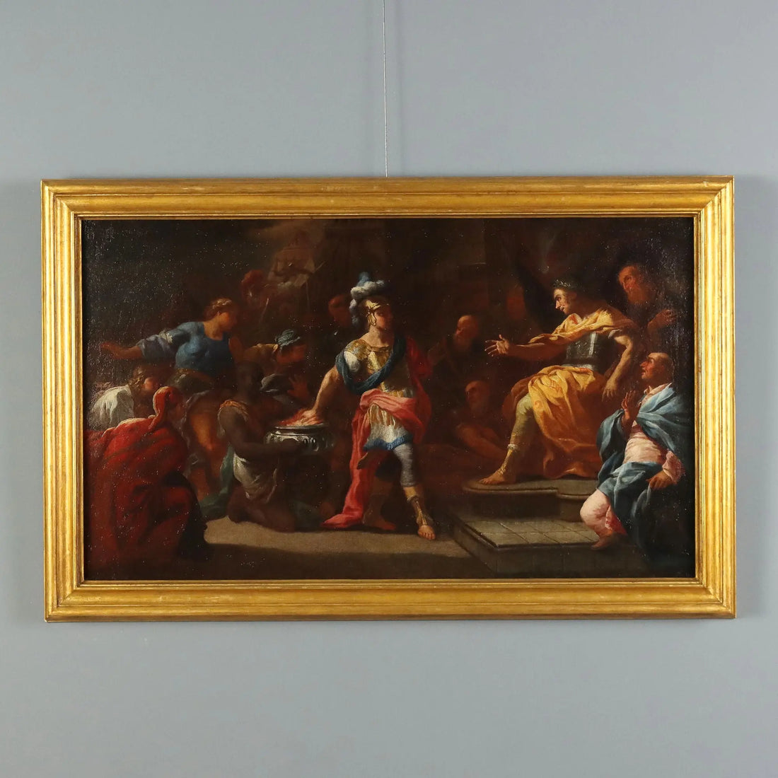 Antique Painting Muzio Scevola Oil on Canvas Bologna Italy XVII Century