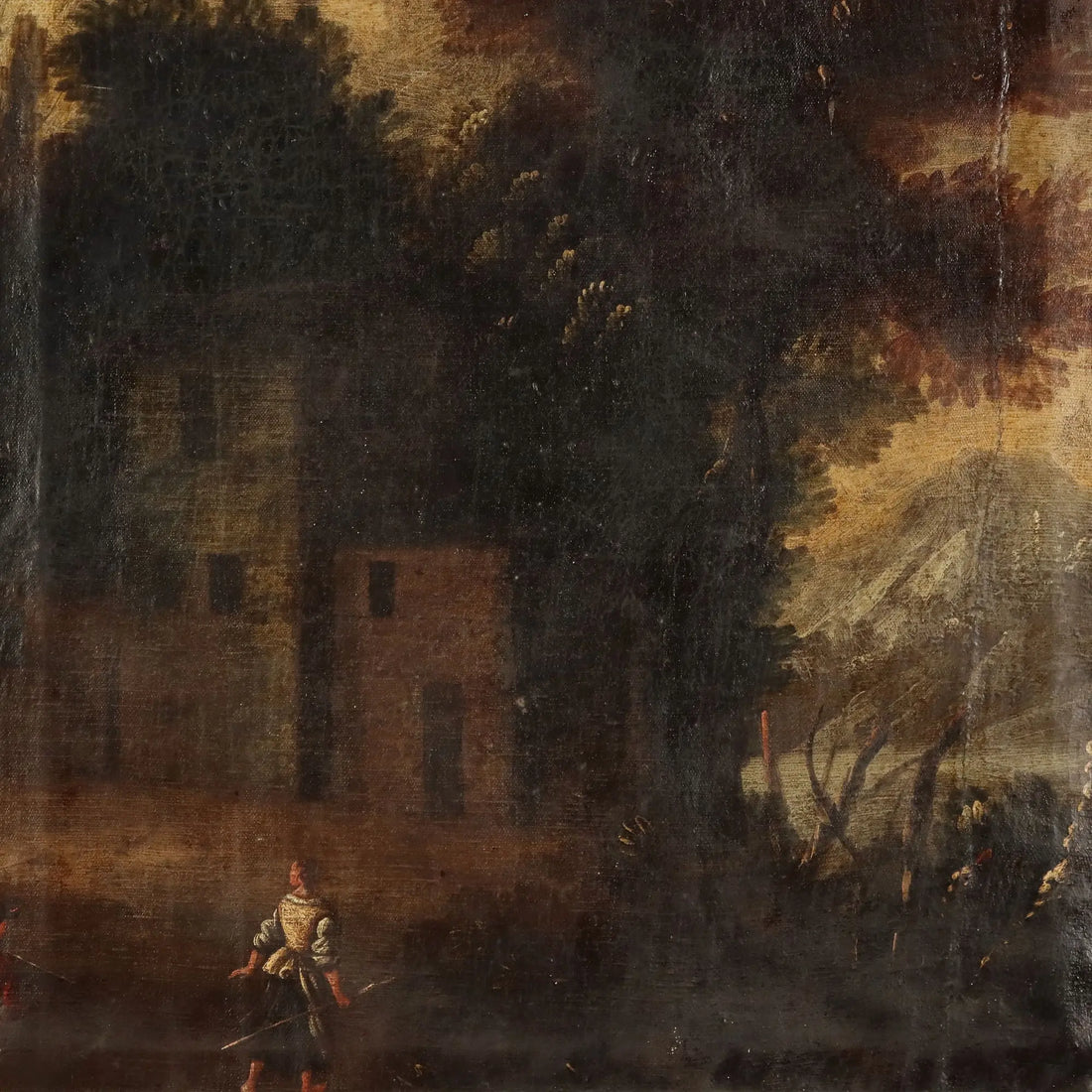 Antique Painting Landscape with Buildings Oil on Canvas '700