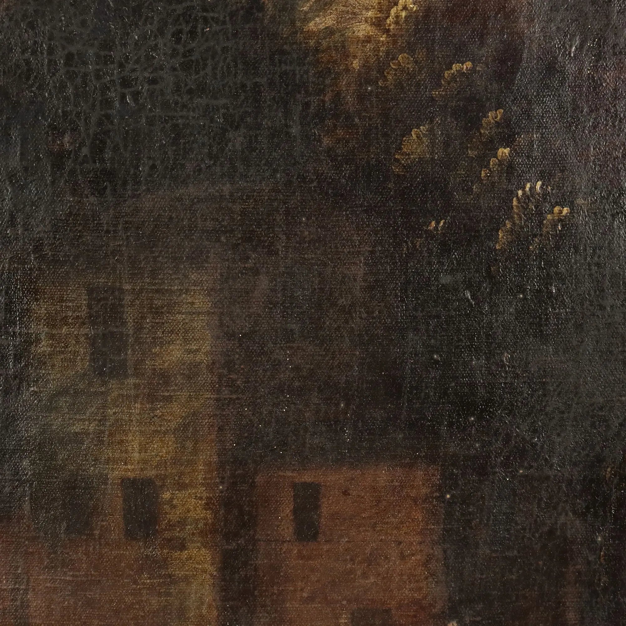 Antique Painting Landscape with Buildings Oil on Canvas '700