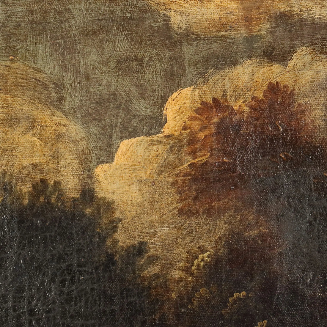 Antique Painting Landscape with Buildings Oil on Canvas '700