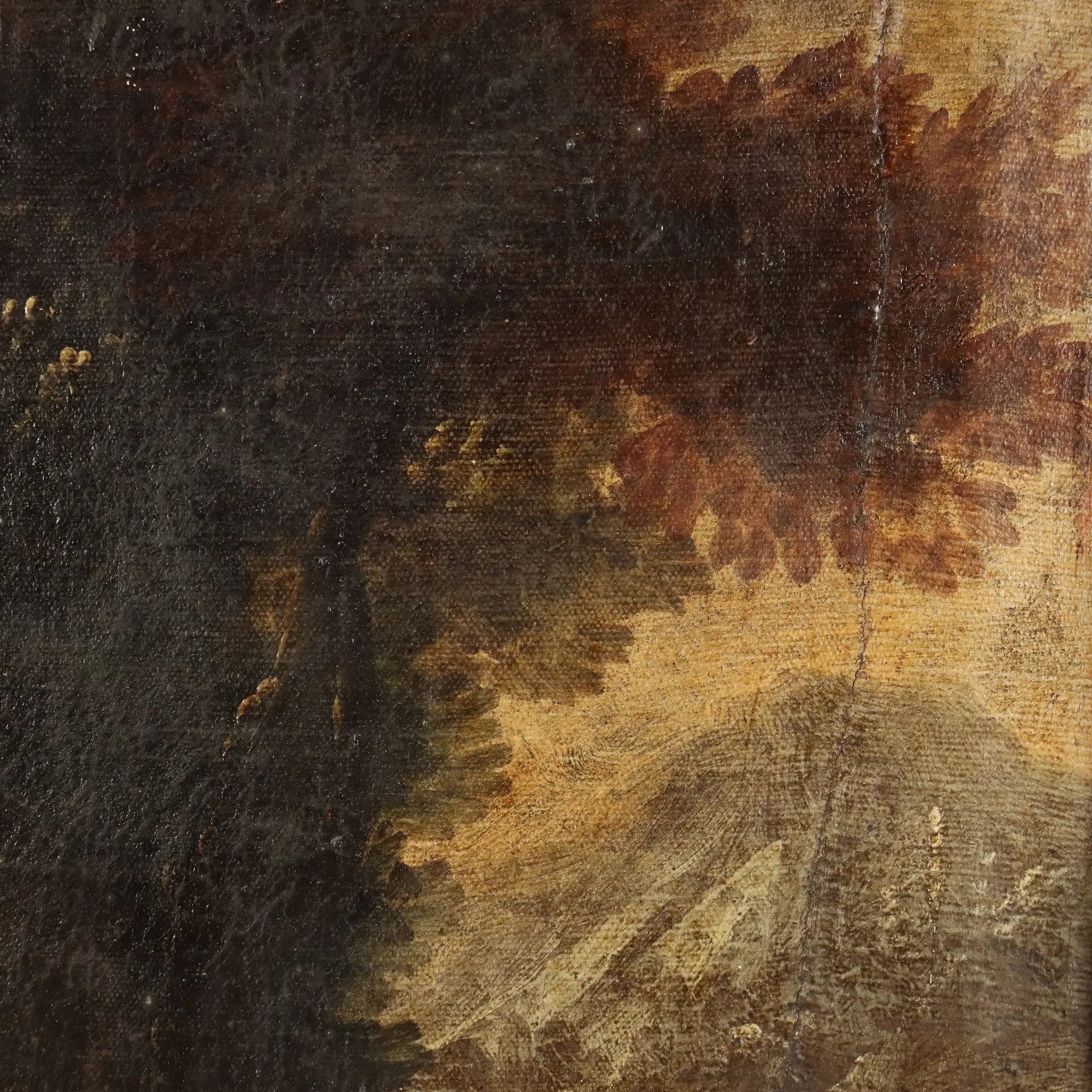 Antique Painting Landscape with Buildings Oil on Canvas '700