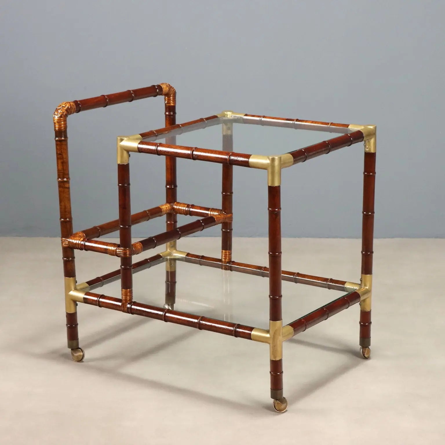 Vintage Kitchen Trolley Bamboo Brass Design Italy 1950s