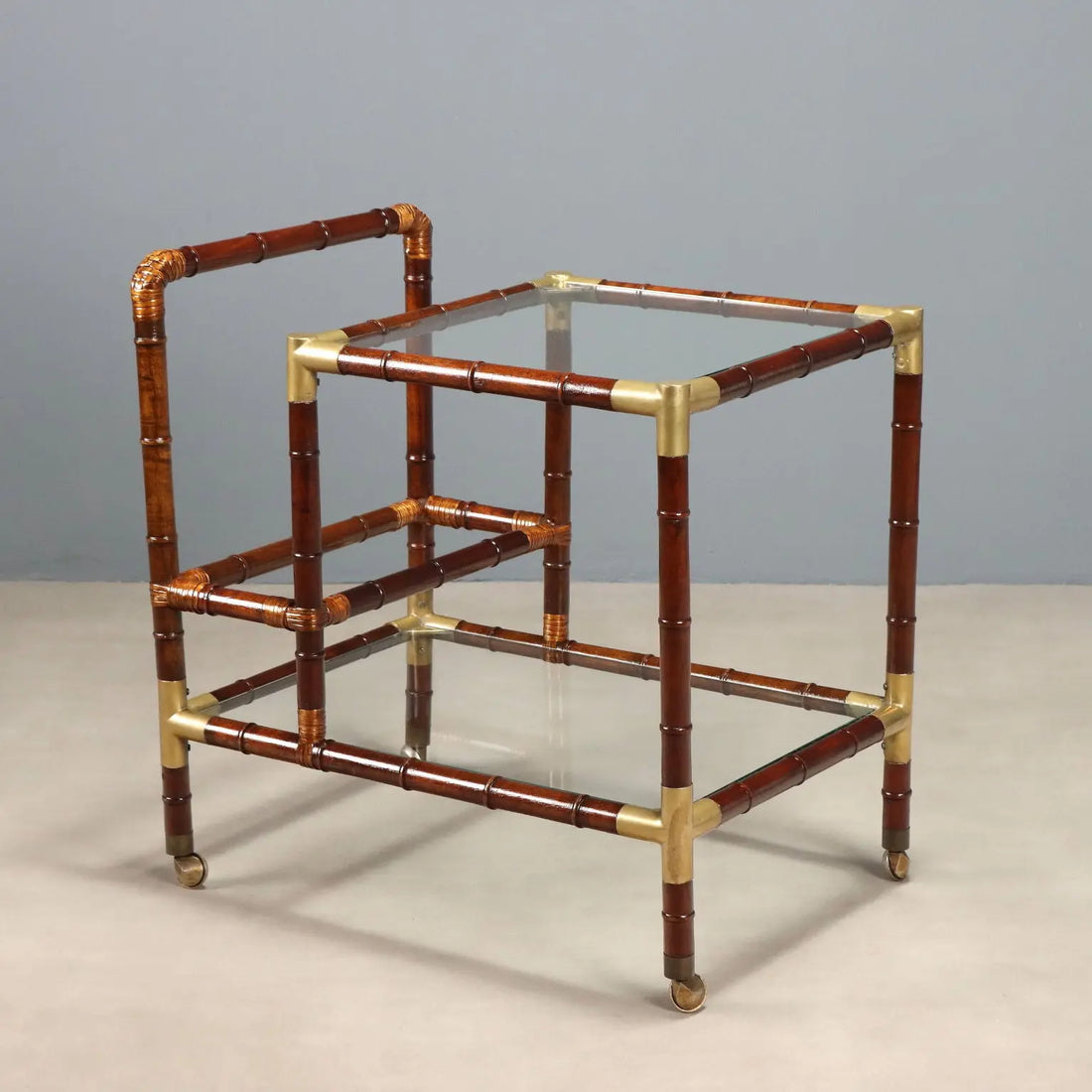 Vintage Kitchen Trolley Bamboo Brass Design Italy 1950s