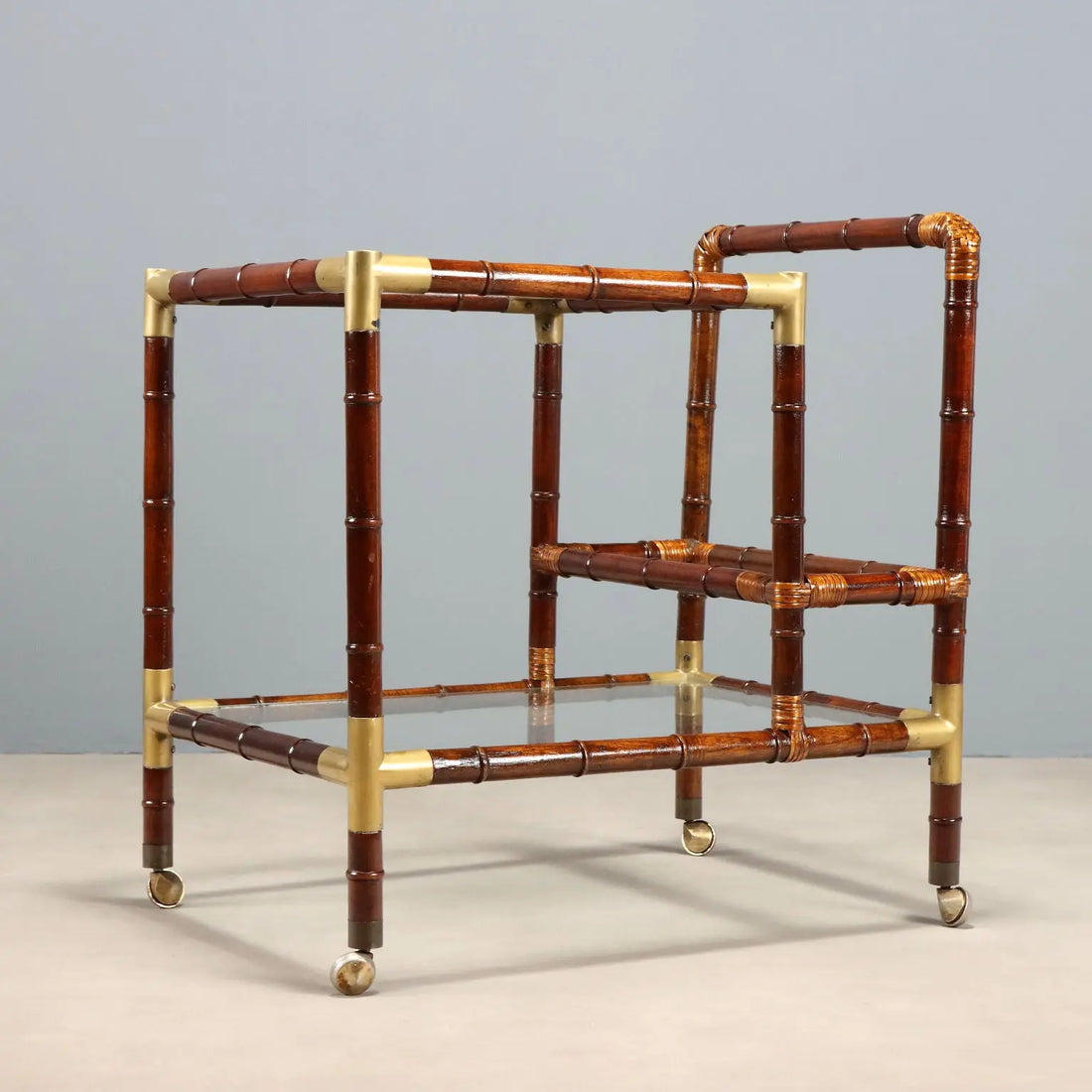 Vintage Kitchen Trolley Bamboo Brass Design Italy 1950s