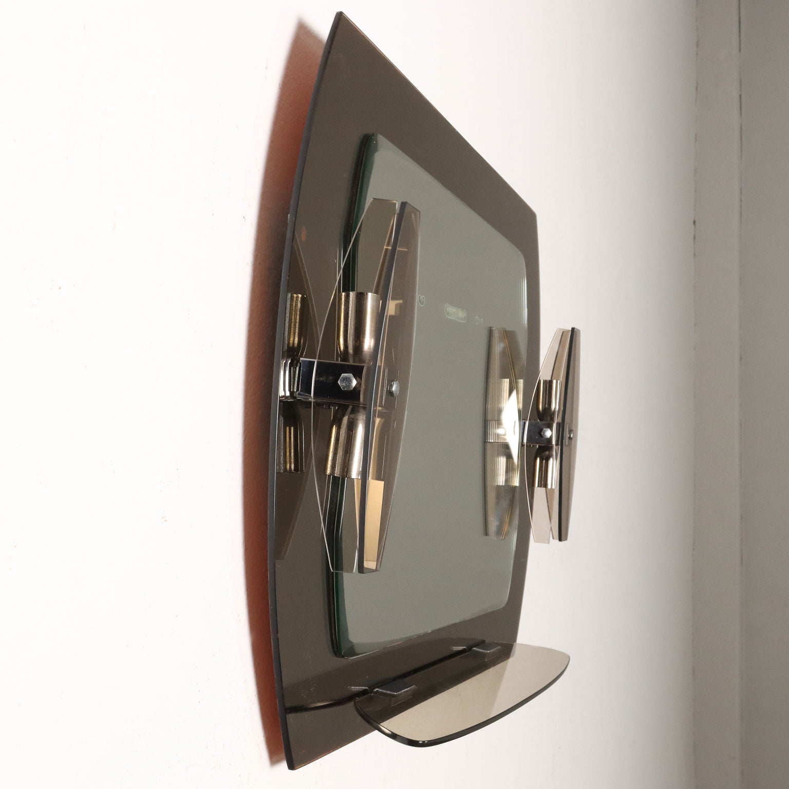 Vintage 1960s Wall Mirror with Wall Lamps Glass Italy | Modernism  Complements