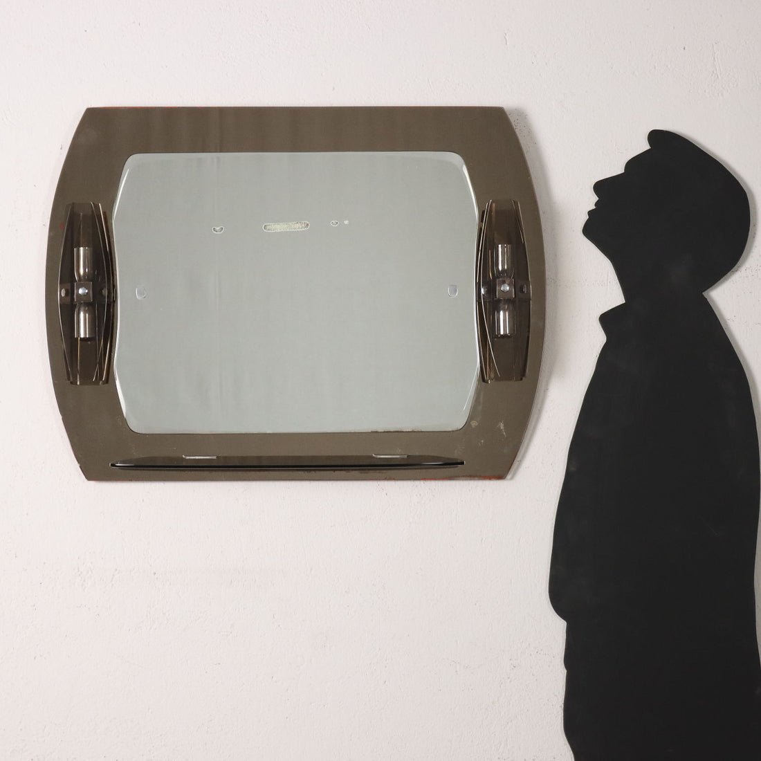 Vintage 1960s Wall Mirror with Wall Lamps Glass Italy | Modernism  Complements