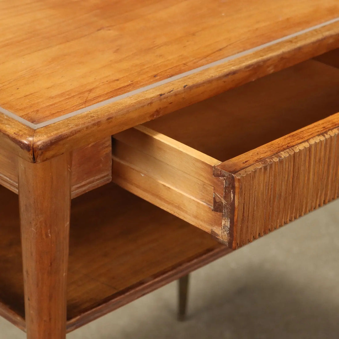 Vintage 1950s Coffee Table Brass Plexiglass Ash Wood Italy | Modernism | Complements