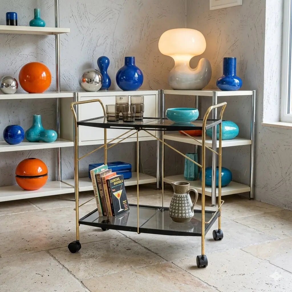 Vintage 1980s Foldable Serving Cart Metal Italy | Modernism | Complements
