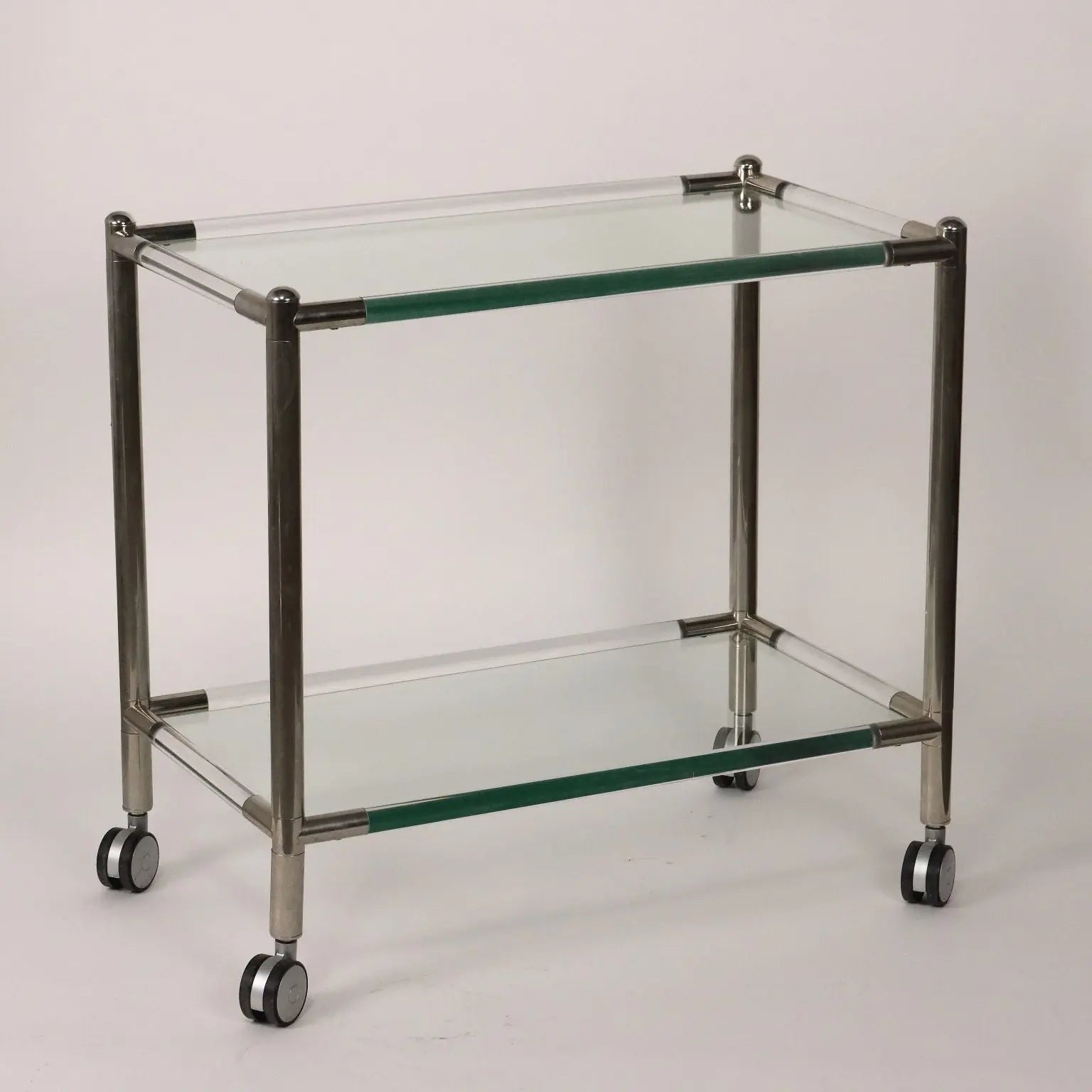 Vintage Service Cart Glass Chromed Metal Italy 1980s | Modernism | Complements