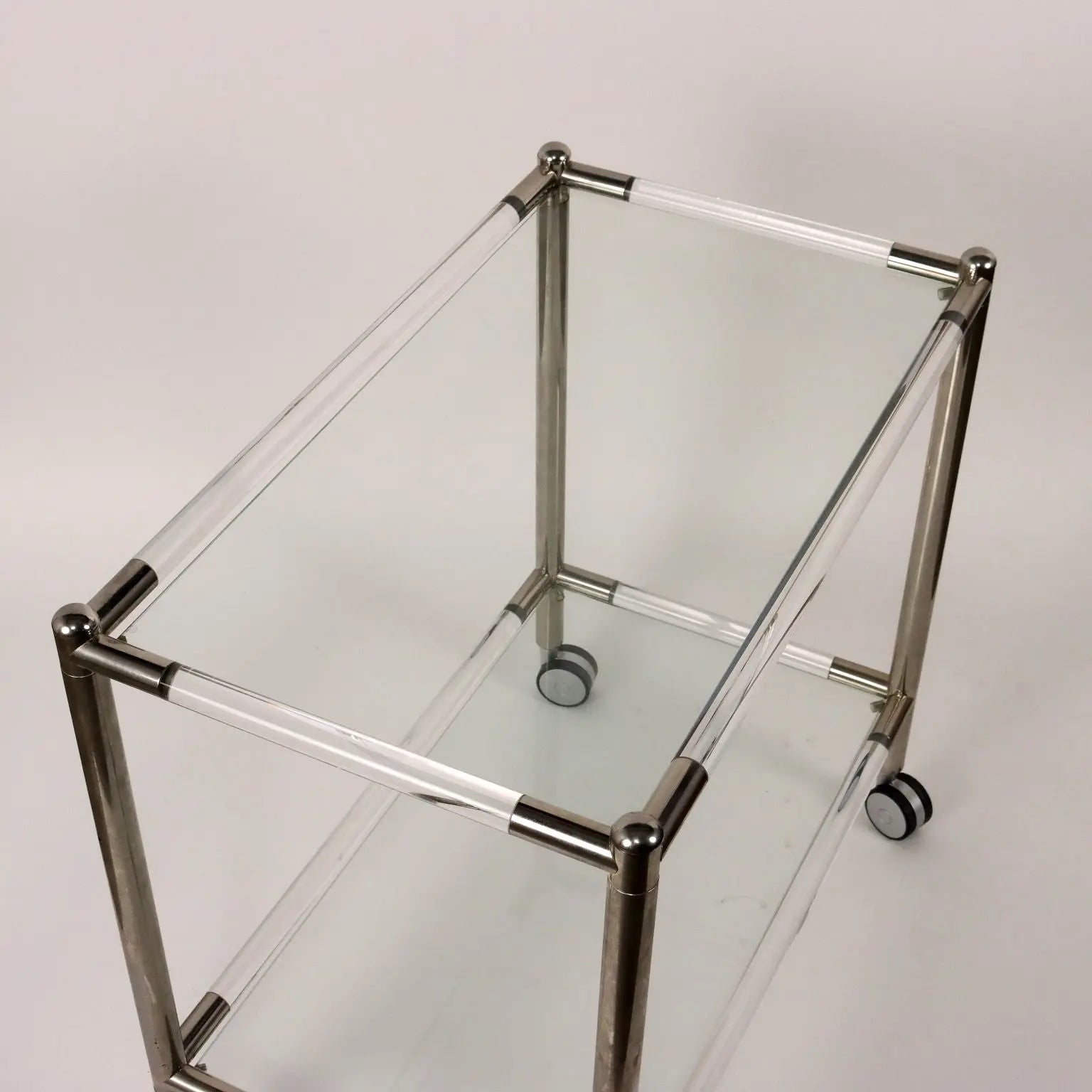 Vintage Service Cart Glass Chromed Metal Italy 1980s | Modernism | Complements