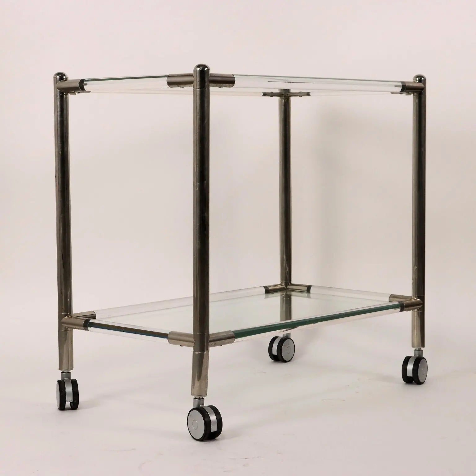 Vintage Service Cart Glass Chromed Metal Italy 1980s | Modernism | Complements