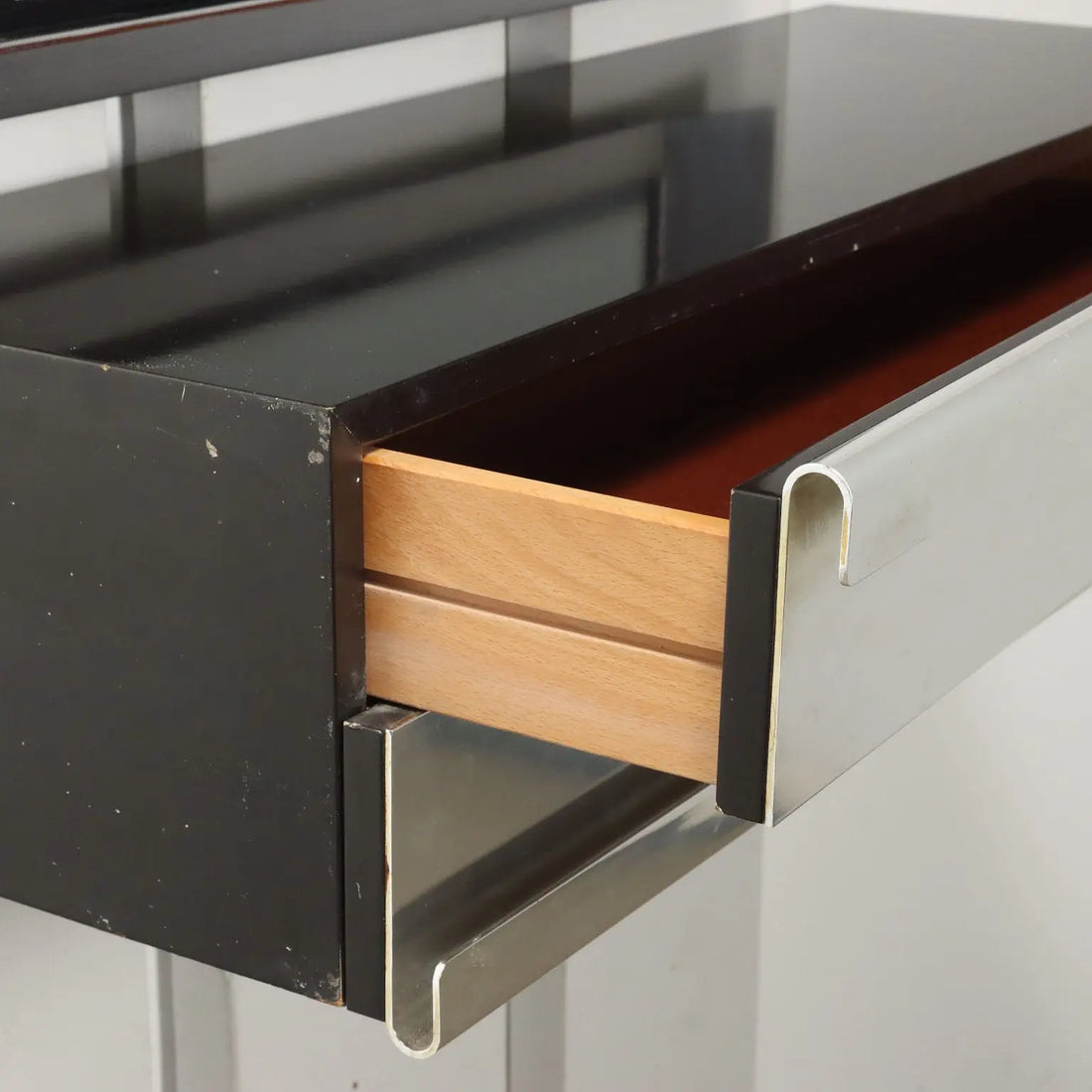 Vintage Console Wood Aluminium Glass Italy 1970s | Modernism | Complements