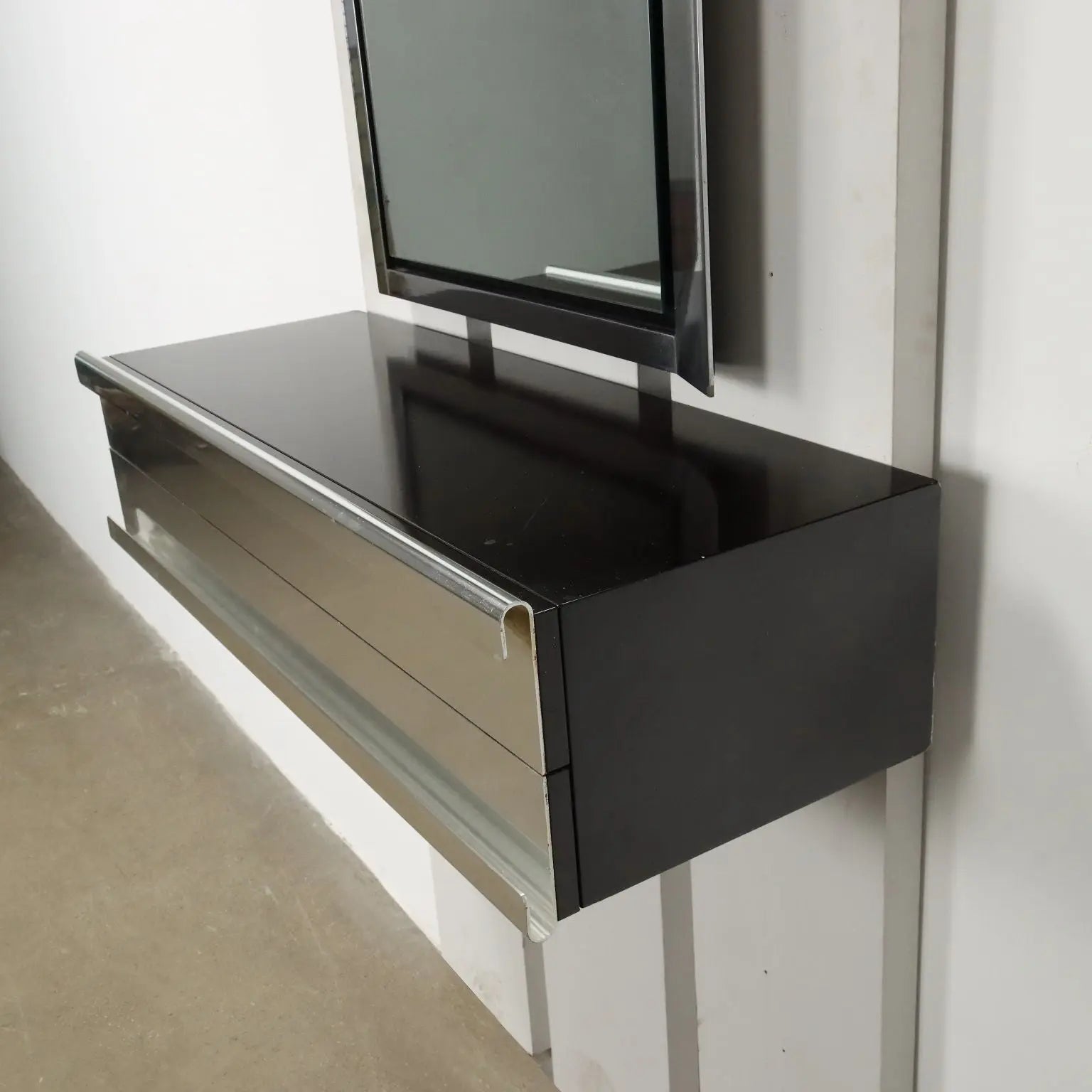 Vintage Console Wood Aluminium Glass Italy 1970s | Modernism | Complements