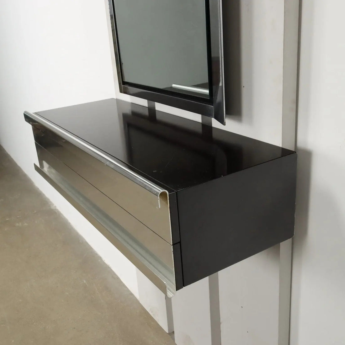 Vintage Console Wood Aluminium Glass Italy 1970s | Modernism | Complements