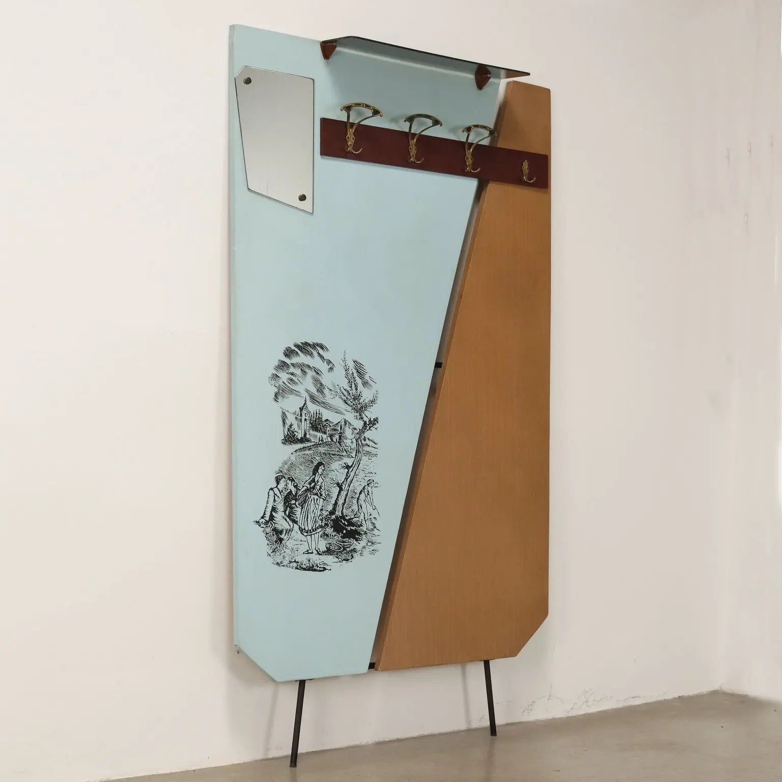 Vintage 1960s Coat Rack with Mirror and Brass