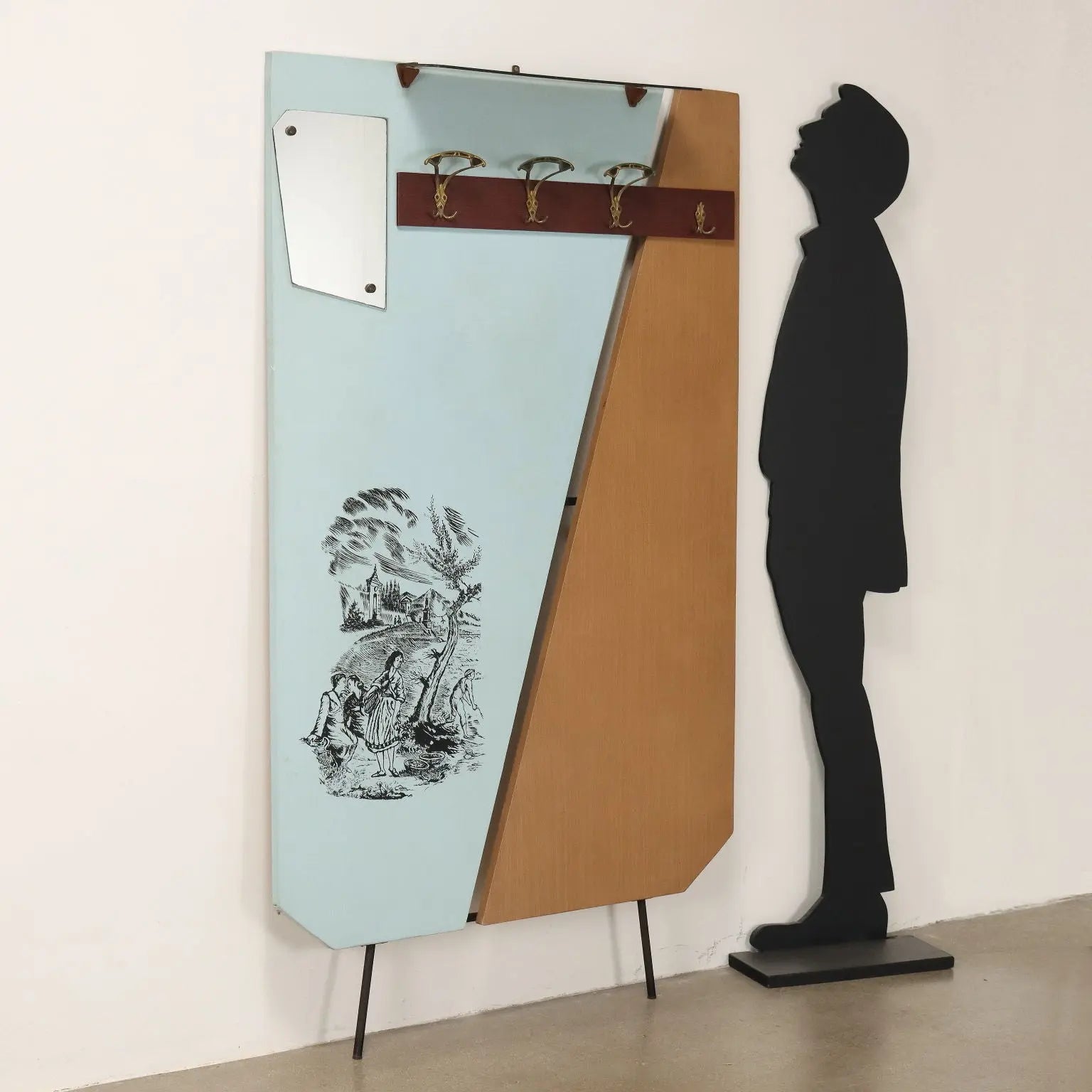 Vintage 1960s Coat Rack with Mirror and Brass