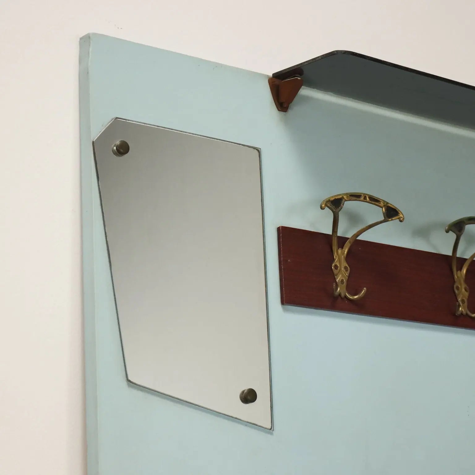 Vintage 1960s Coat Rack with Mirror and Brass